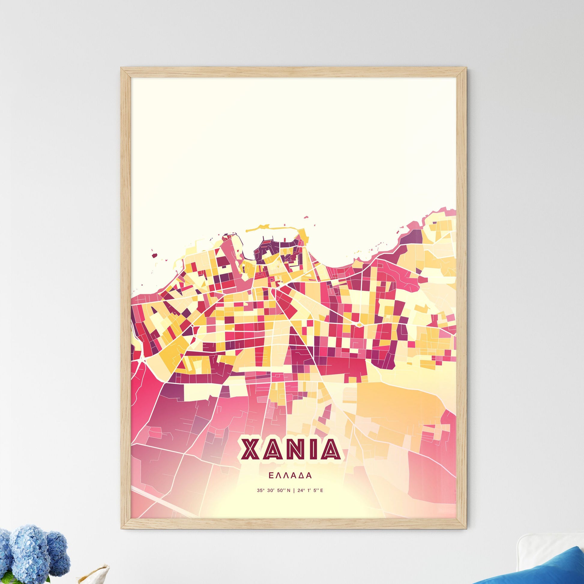 Colorful Chania Greece Fine Art Map Hot Red