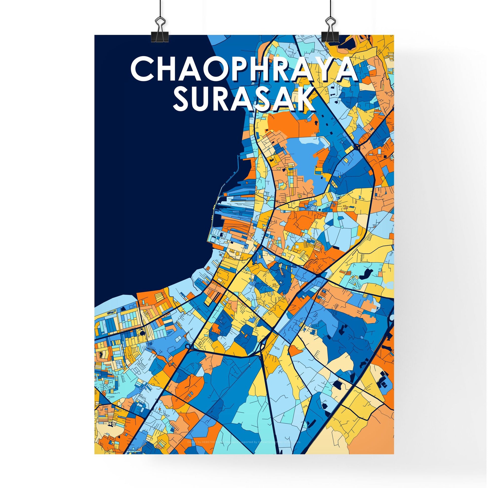 CHAOPHRAYA SURASAK THAILAND Vibrant Colorful Art Map Poster Blue Orange