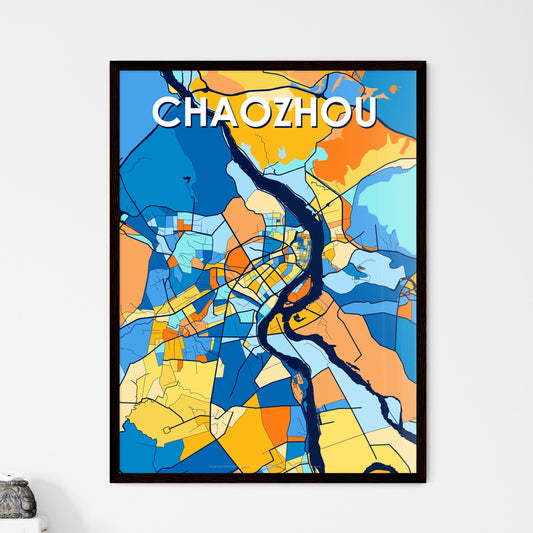 CHAOZHOU CHINA Vibrant Colorful Art Map Poster Blue Orange