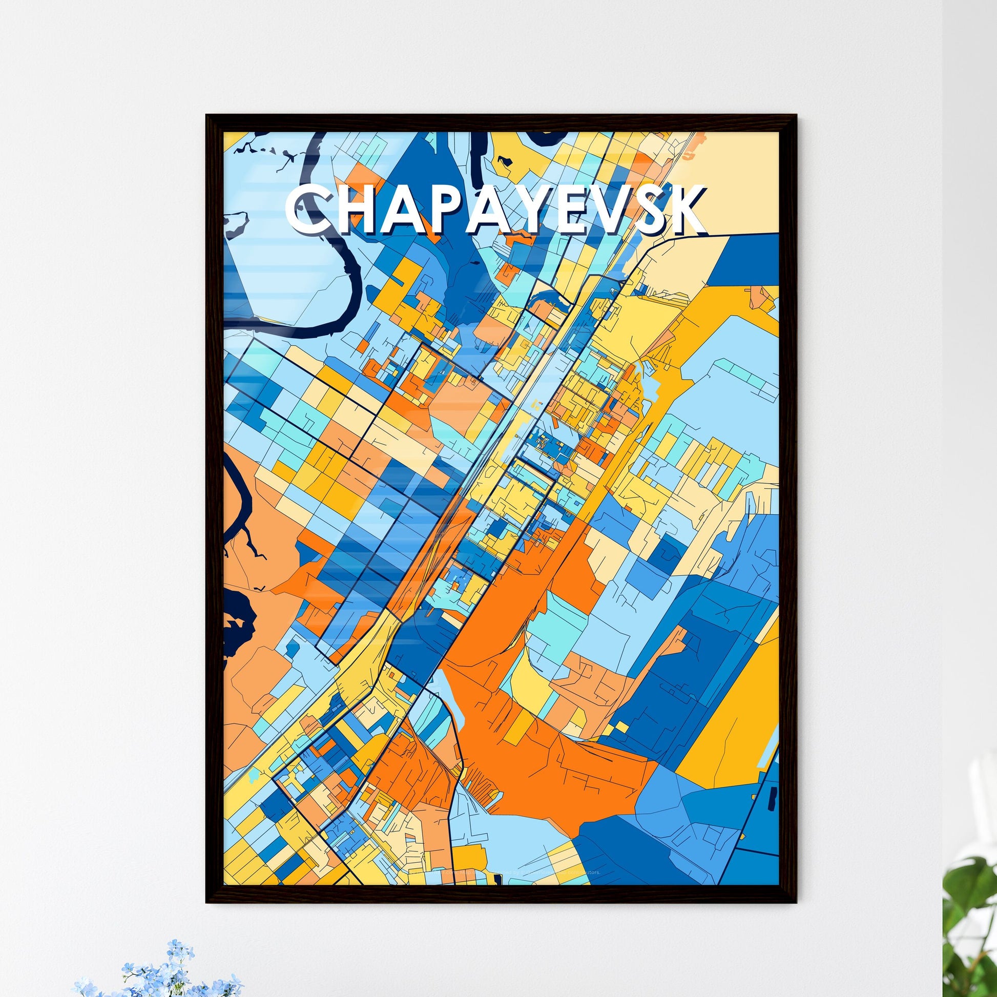 CHAPAYEVSK RUSSIA Vibrant Colorful Art Map Poster Blue Orange