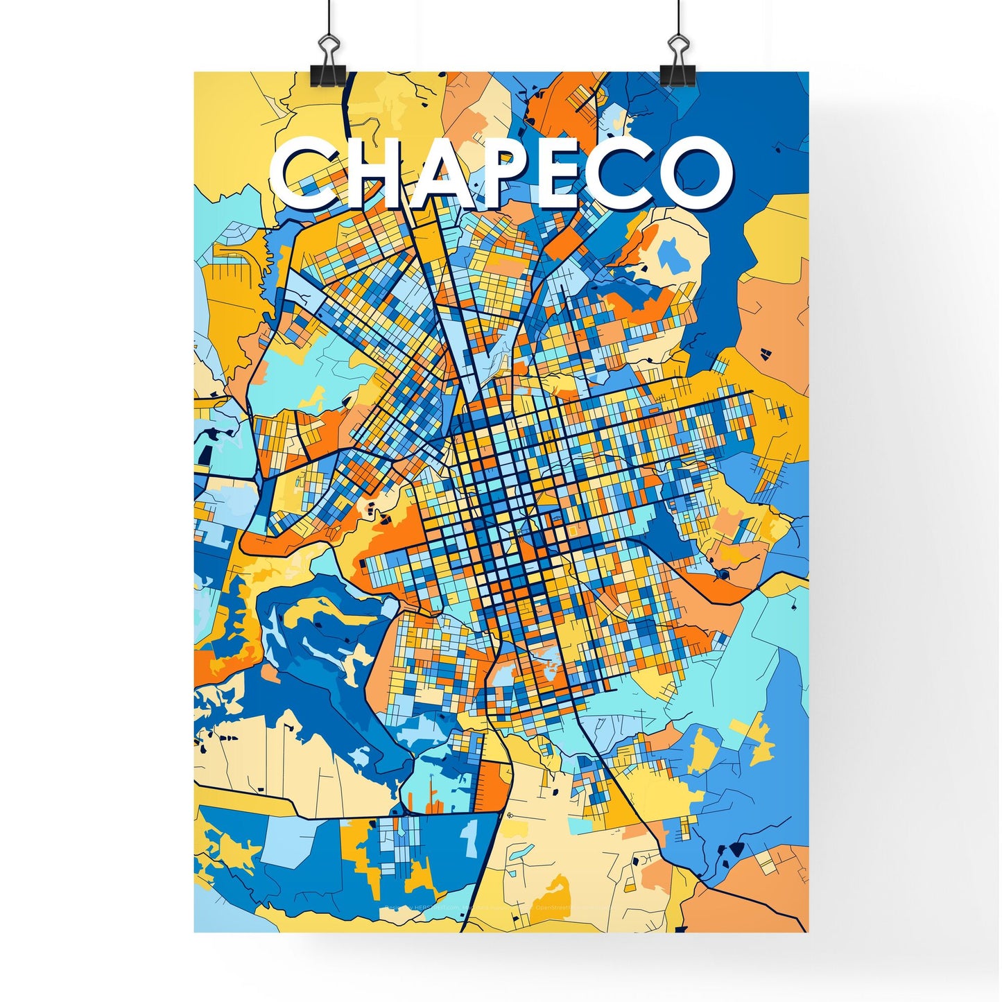 CHAPECO BRAZIL Vibrant Colorful Art Map Poster Blue Orange