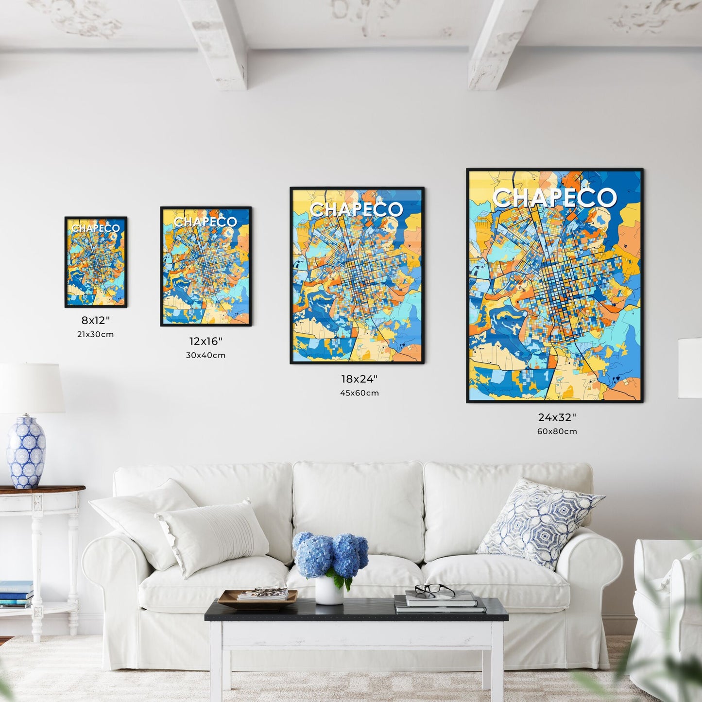 CHAPECO BRAZIL Vibrant Colorful Art Map Poster Blue Orange