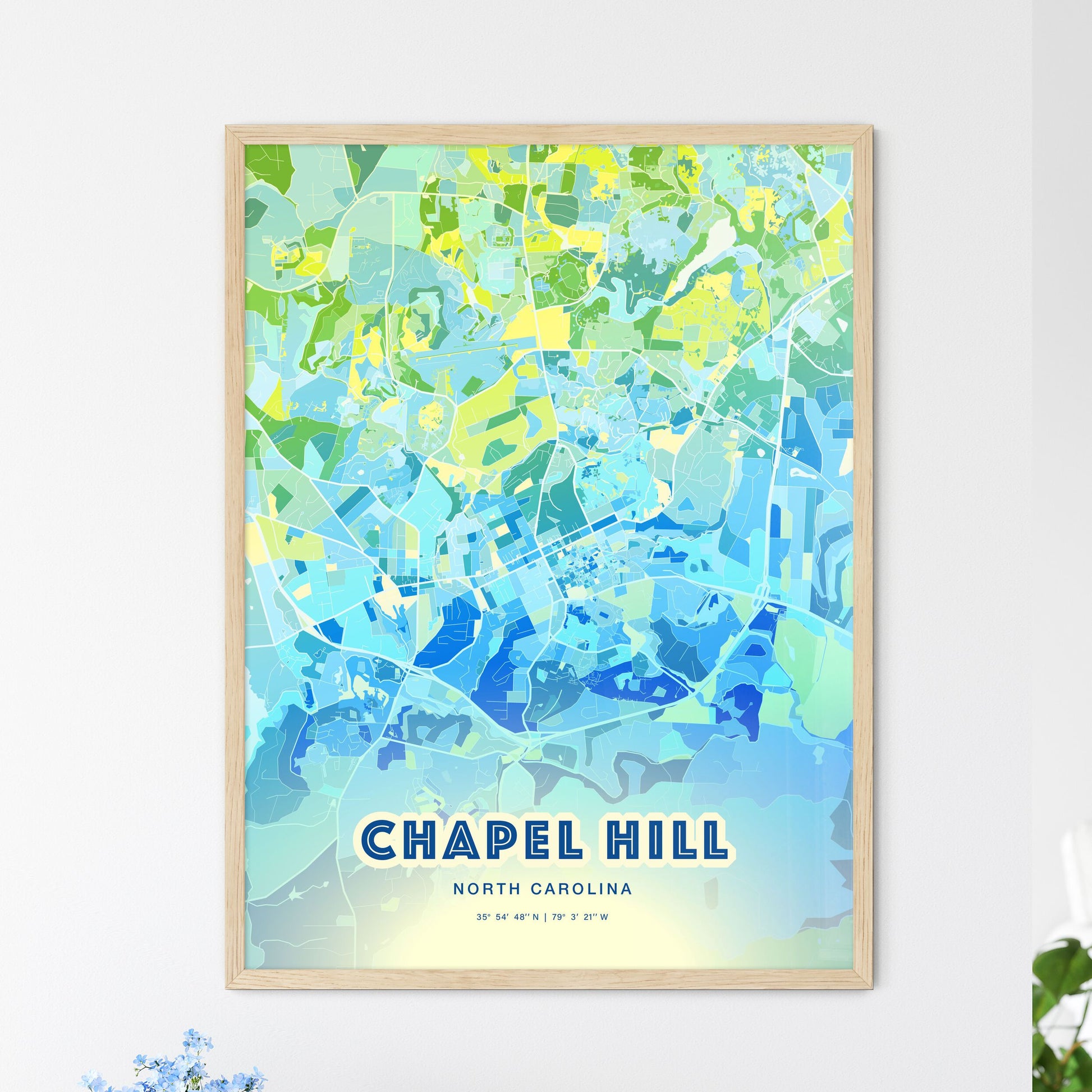Colorful Chapel Hill North Carolina Fine Art Map Cool Blue