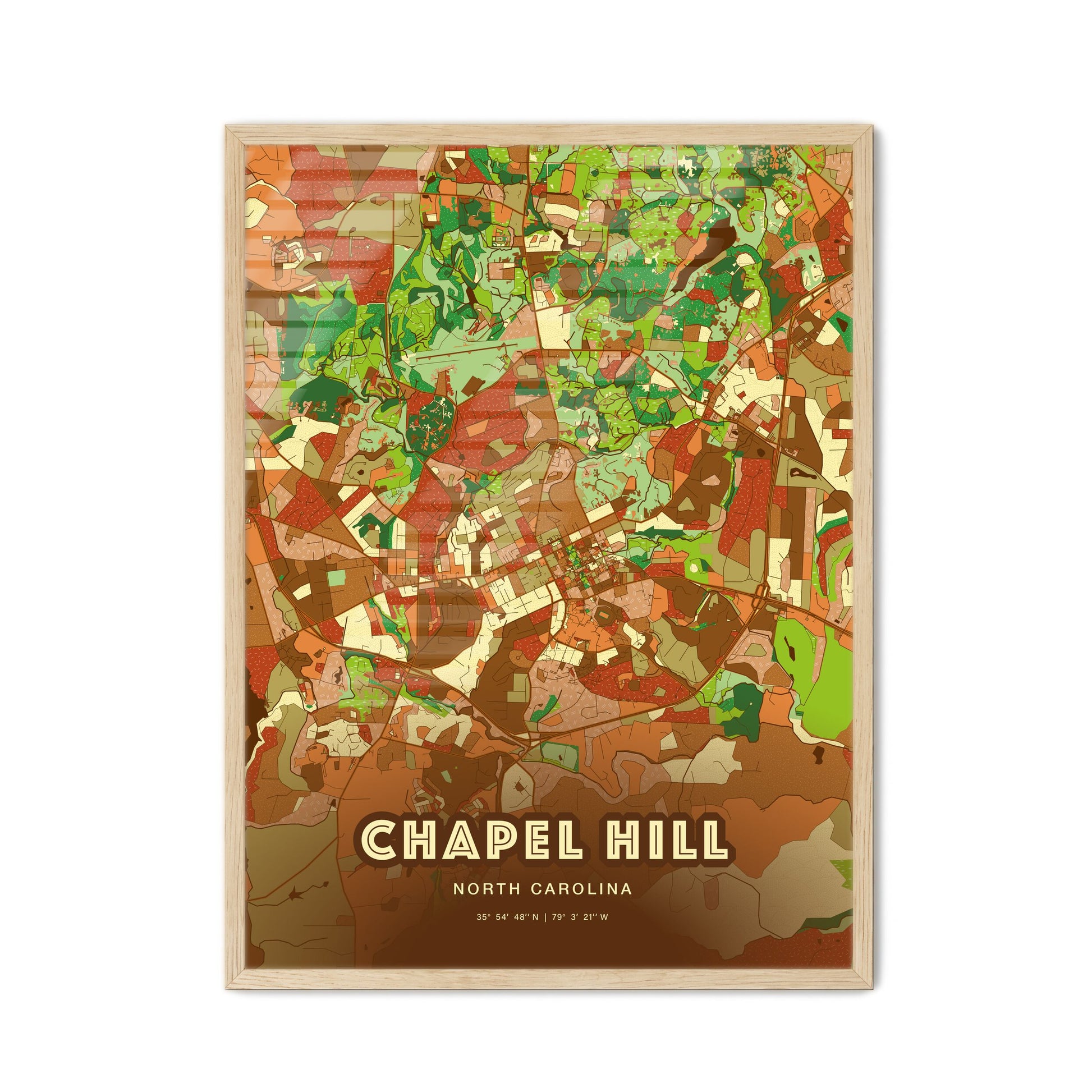 Colorful Chapel Hill North Carolina Fine Art Map Farmhouse
