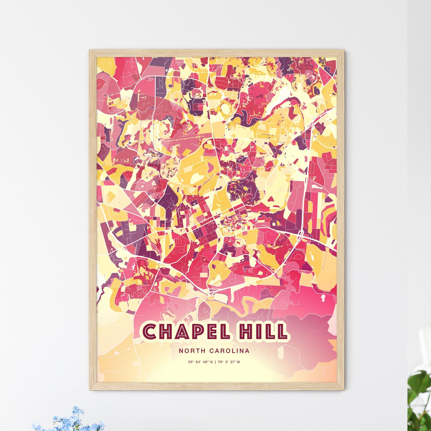 Colorful Chapel Hill North Carolina Fine Art Map Hot Red