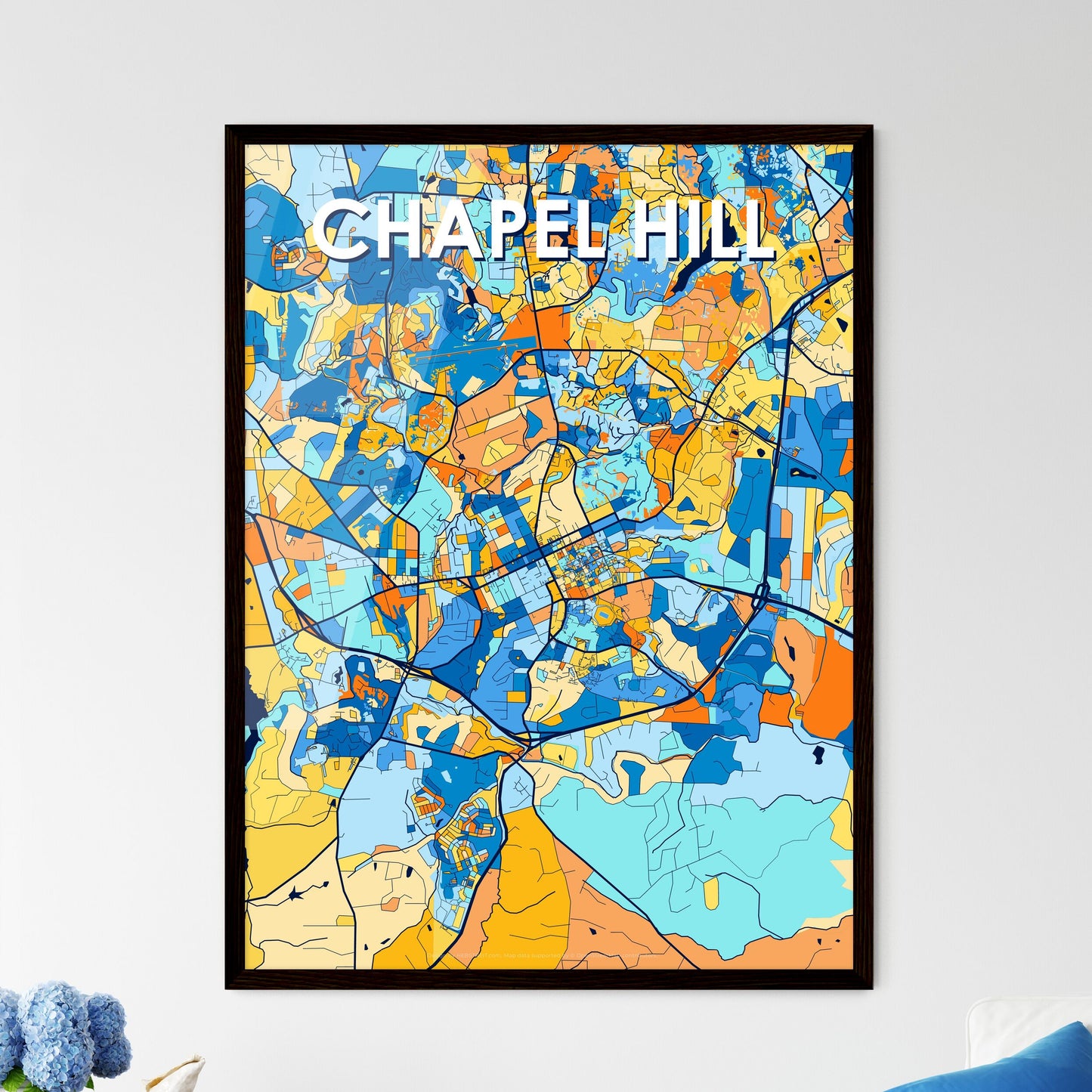 CHAPEL HILL NORTH CAROLINA Vibrant Colorful Art Map Poster Blue Orange