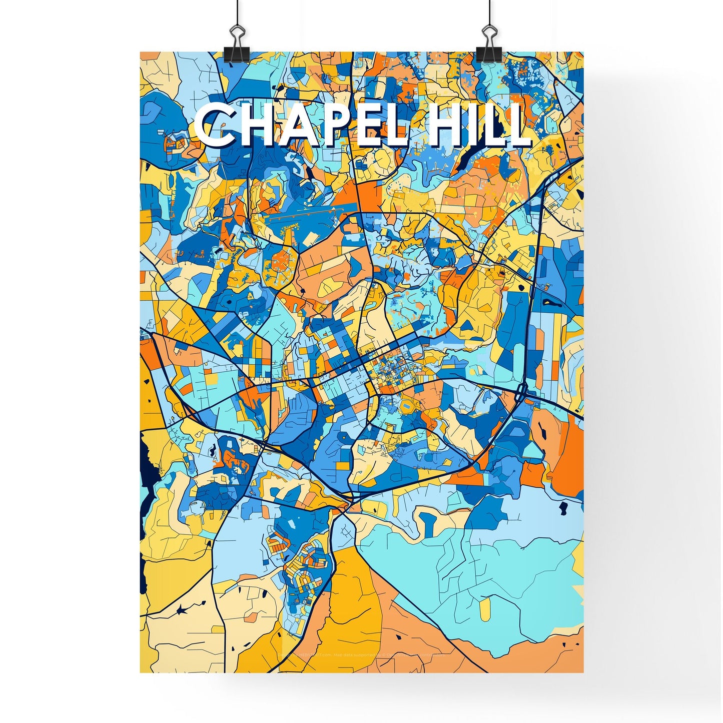 CHAPEL HILL NORTH CAROLINA Vibrant Colorful Art Map Poster Blue Orange