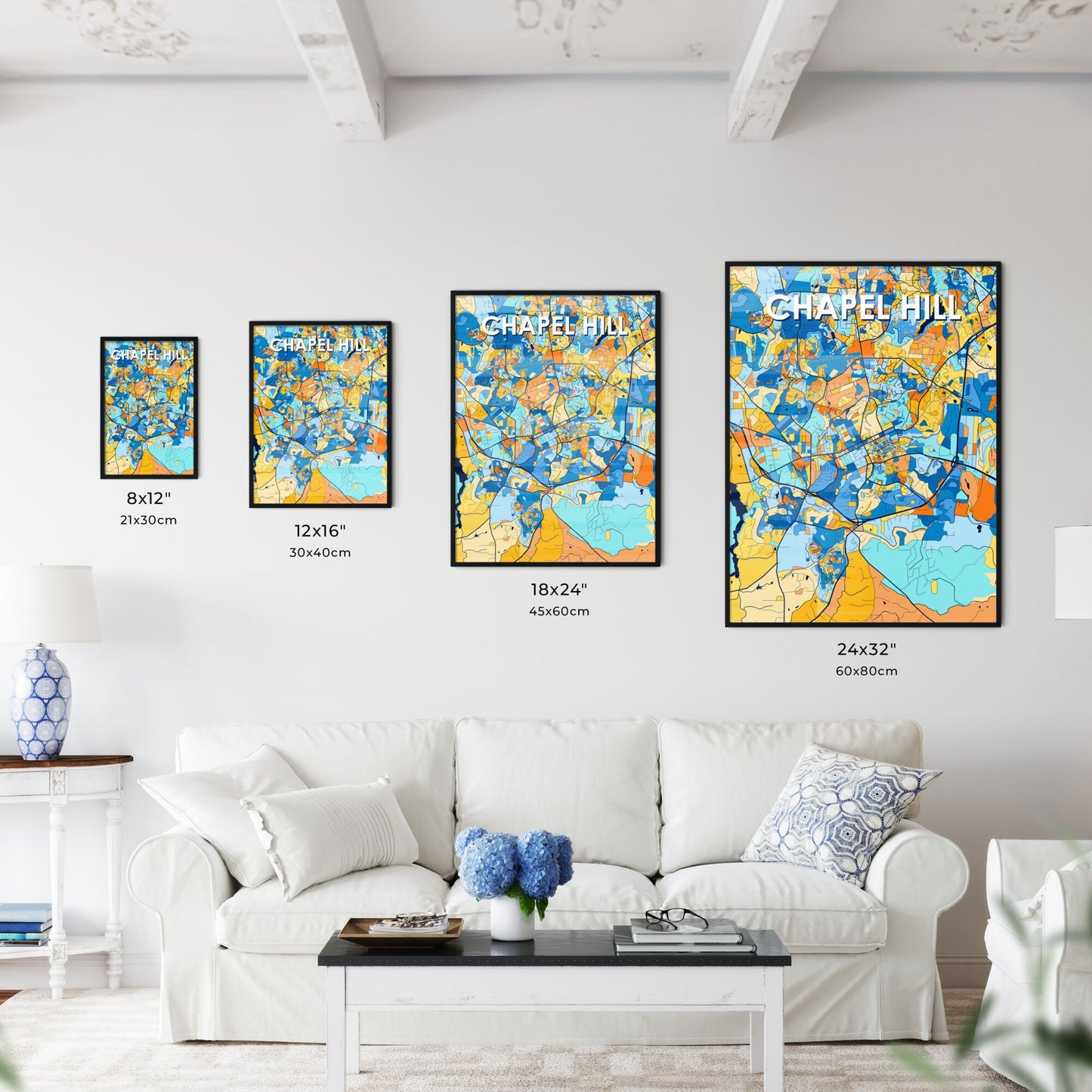 CHAPEL HILL NORTH CAROLINA Vibrant Colorful Art Map Poster Blue Orange