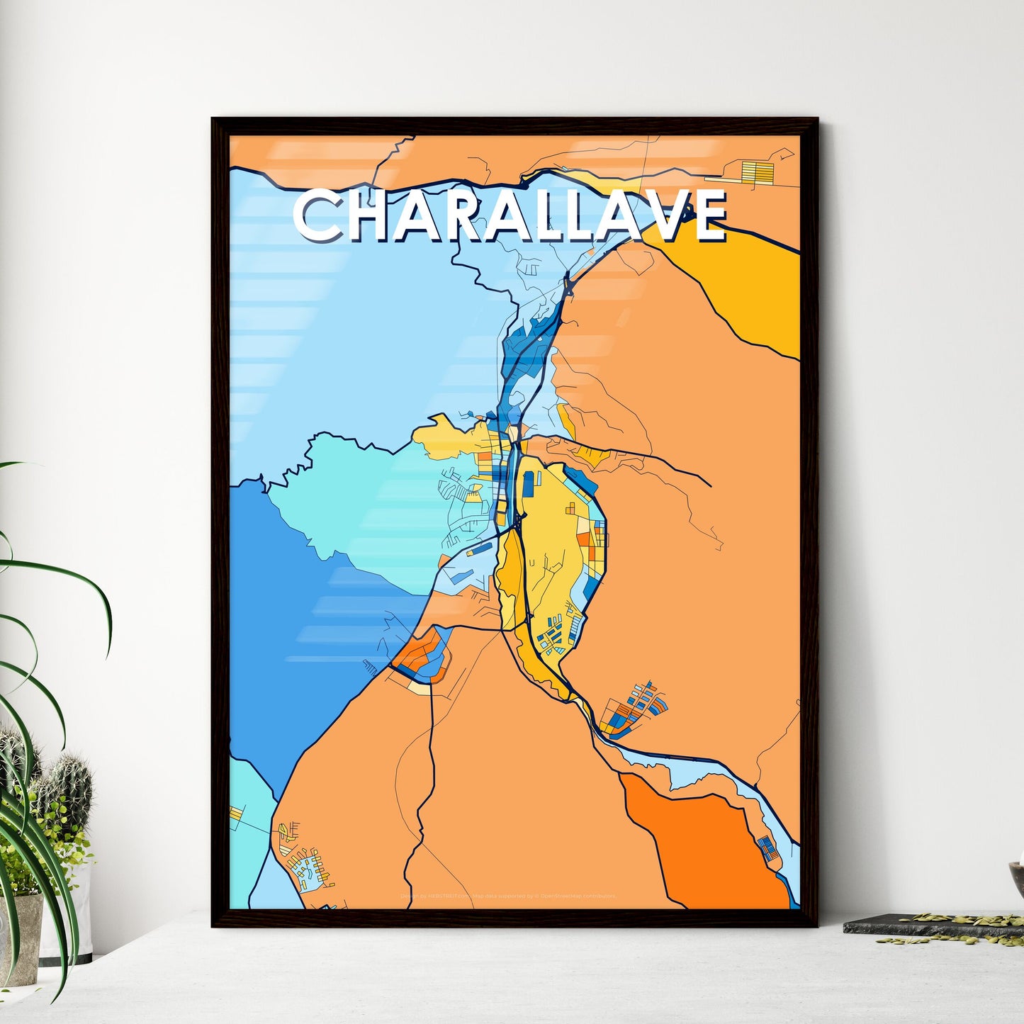 CHARALLAVE VENEZUELA Vibrant Colorful Art Map Poster Blue Orange