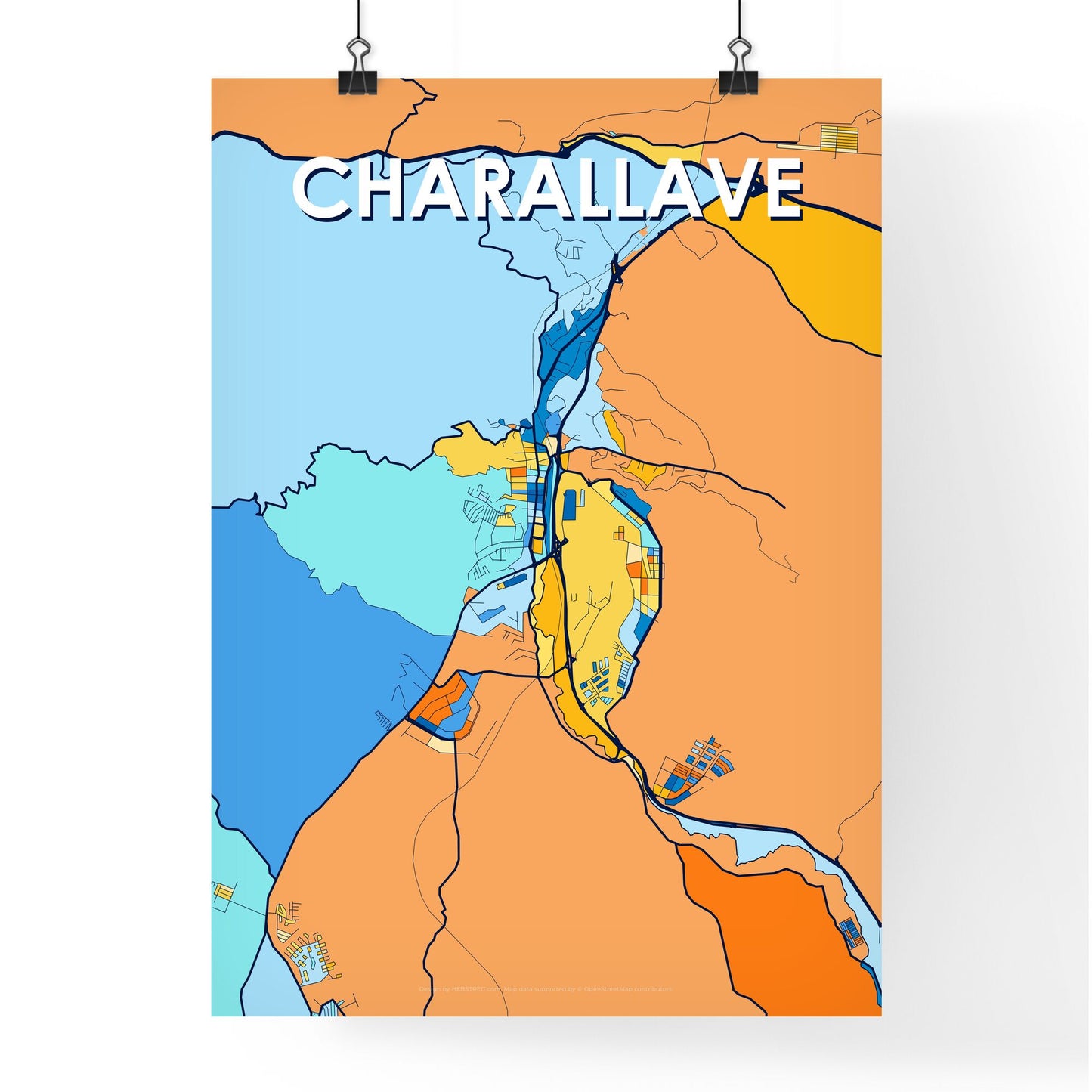 CHARALLAVE VENEZUELA Vibrant Colorful Art Map Poster Blue Orange