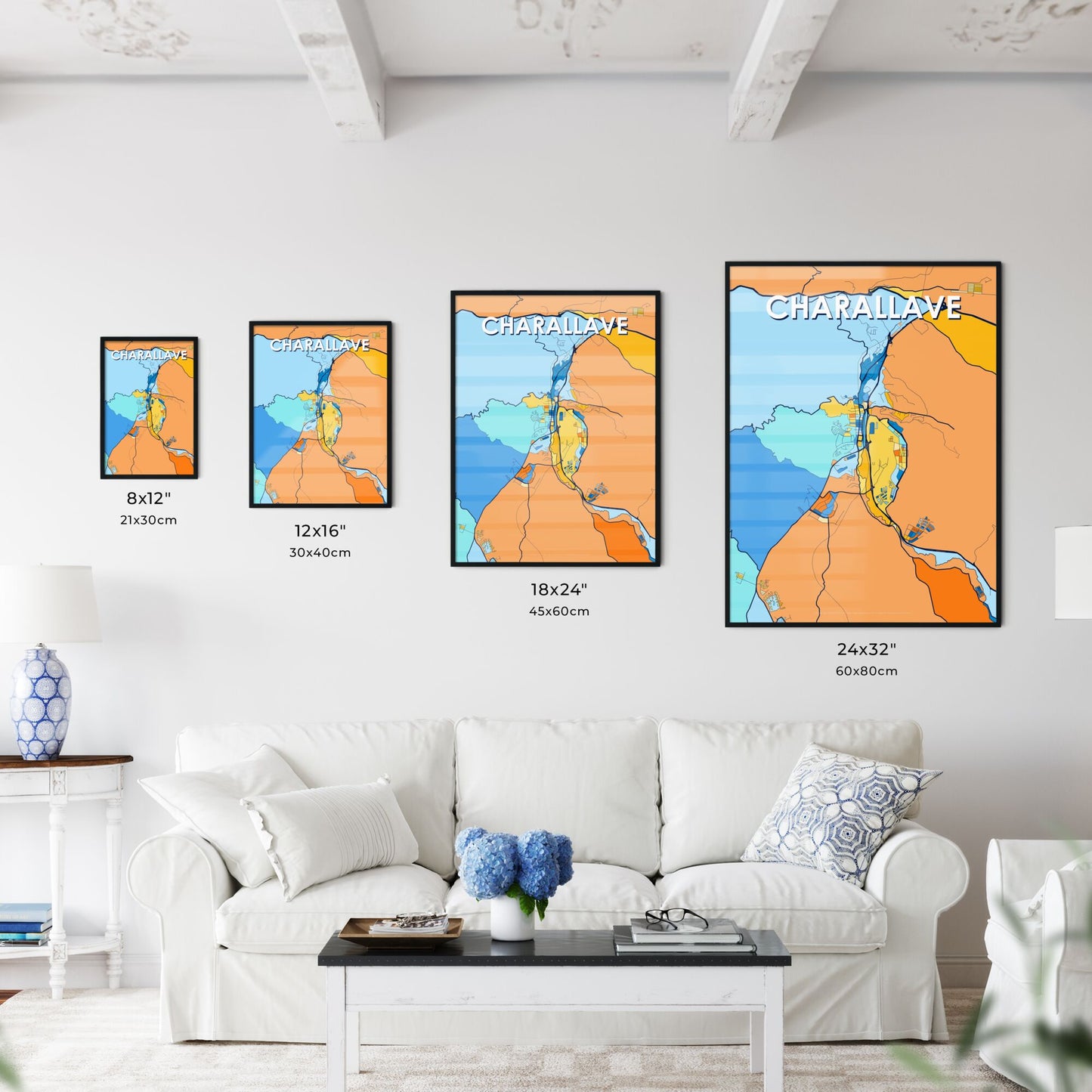 CHARALLAVE VENEZUELA Vibrant Colorful Art Map Poster Blue Orange