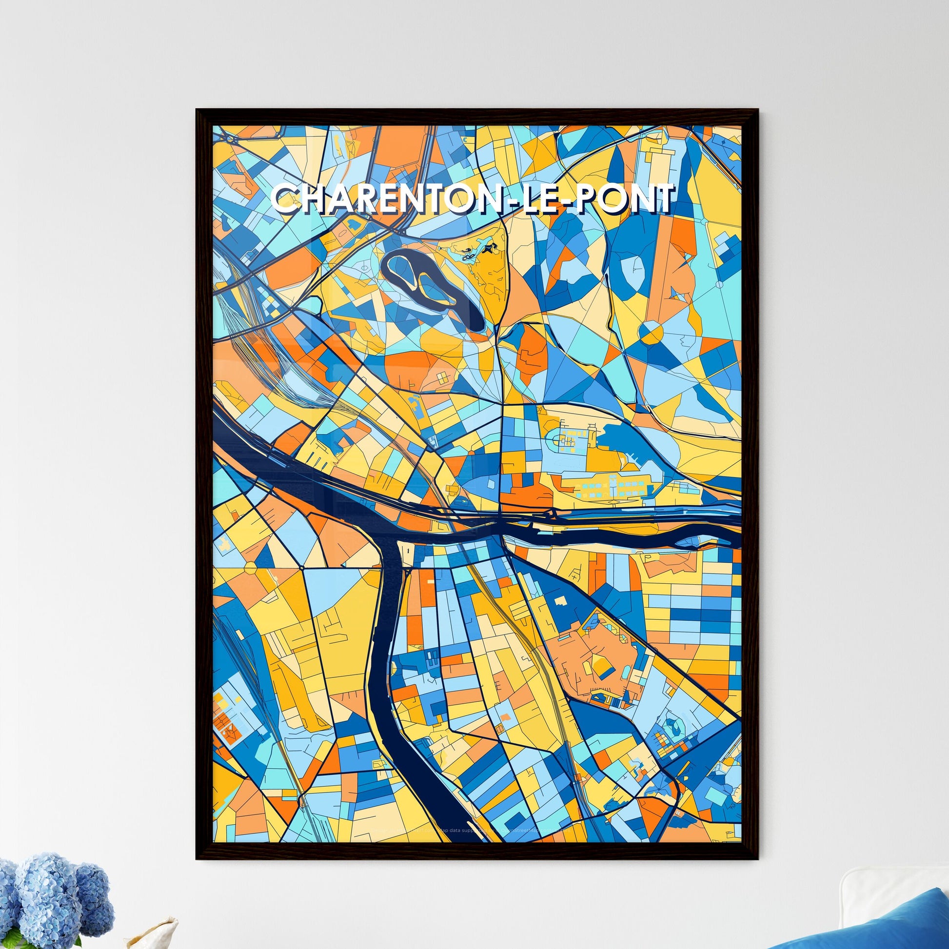 CHARENTON-LE-PONT FRANCE Vibrant Colorful Art Map Poster Blue Orange