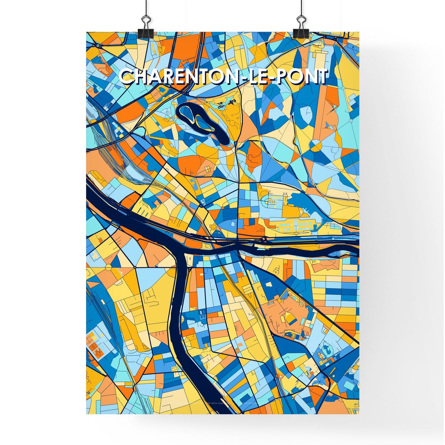 CHARENTON-LE-PONT FRANCE Vibrant Colorful Art Map Poster Blue Orange