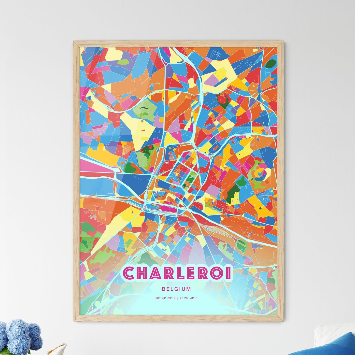 Colorful Charleroi Belgium Fine Art Map Crazy Colors