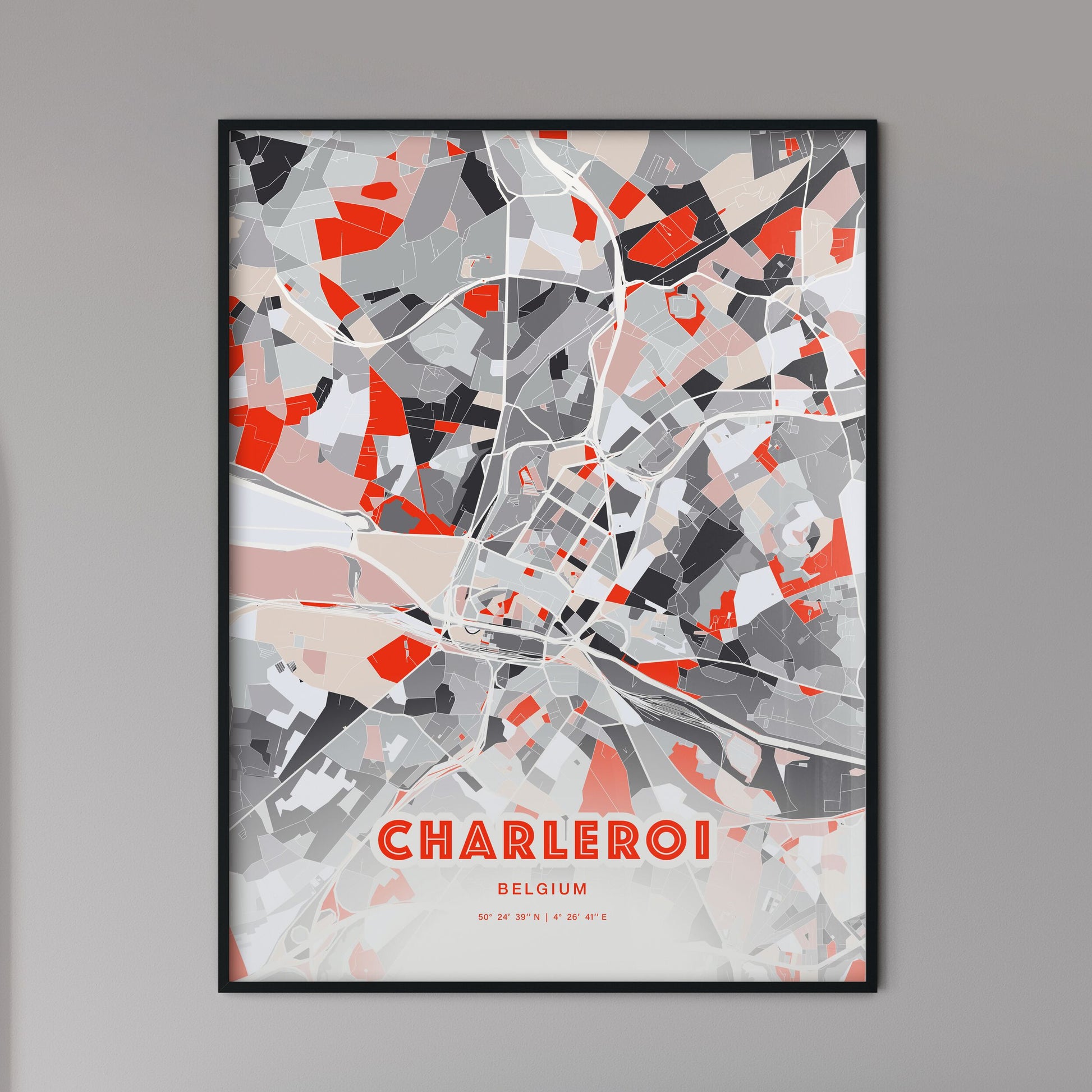 Colorful Charleroi Belgium Fine Art Map Modern Expressive