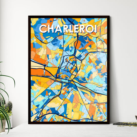 CHARLEROI BELGIUM Vibrant Colorful Art Map Poster Blue Orange