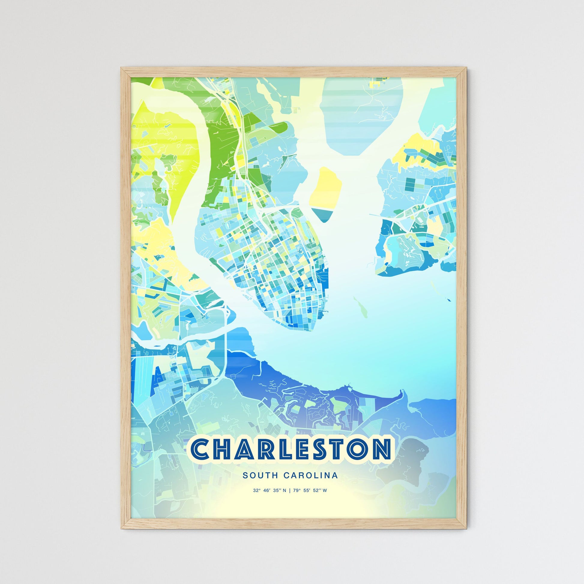 Colorful Charleston South Carolina Fine Art Map Cool Blue