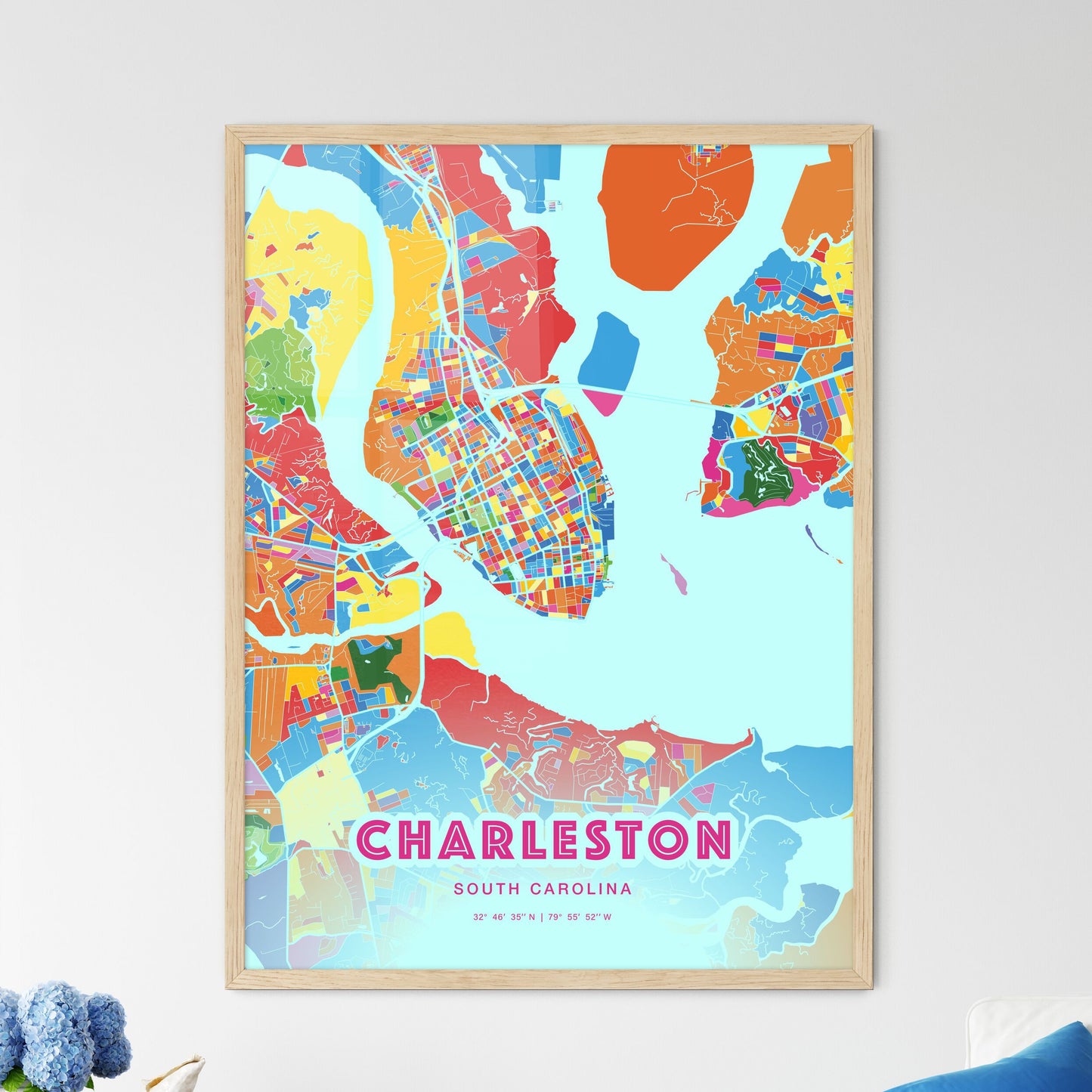 Colorful Charleston South Carolina Fine Art Map Crazy Colors