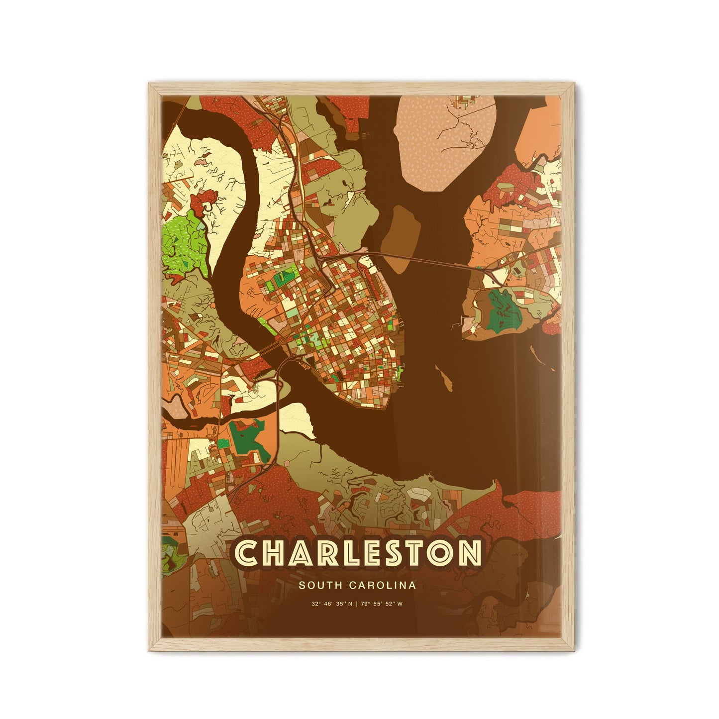 Colorful Charleston South Carolina Fine Art Map Farmhouse