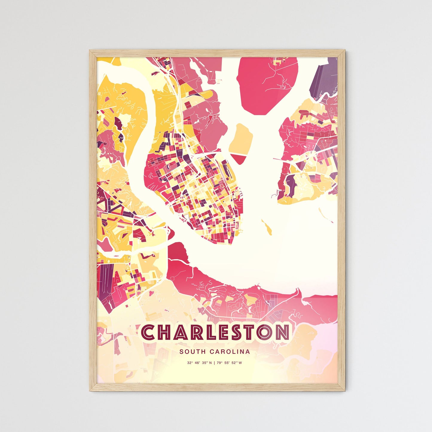 Colorful Charleston South Carolina Fine Art Map Hot Red