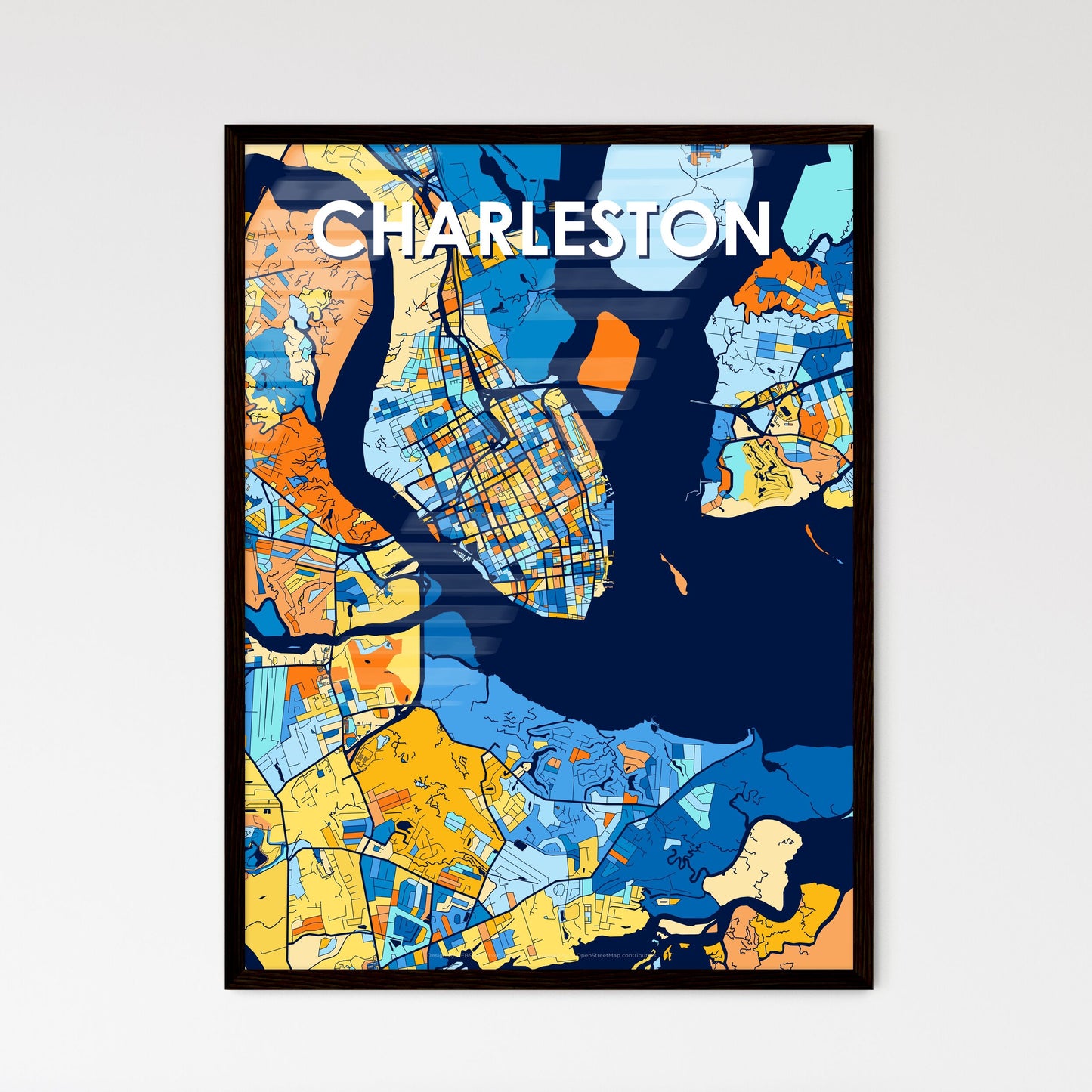 CHARLESTON SOUTH CAROLINA Vibrant Colorful Art Map Poster Blue Orange