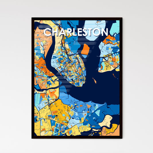 CHARLESTON SOUTH CAROLINA Vibrant Colorful Art Map Poster Blue Orange