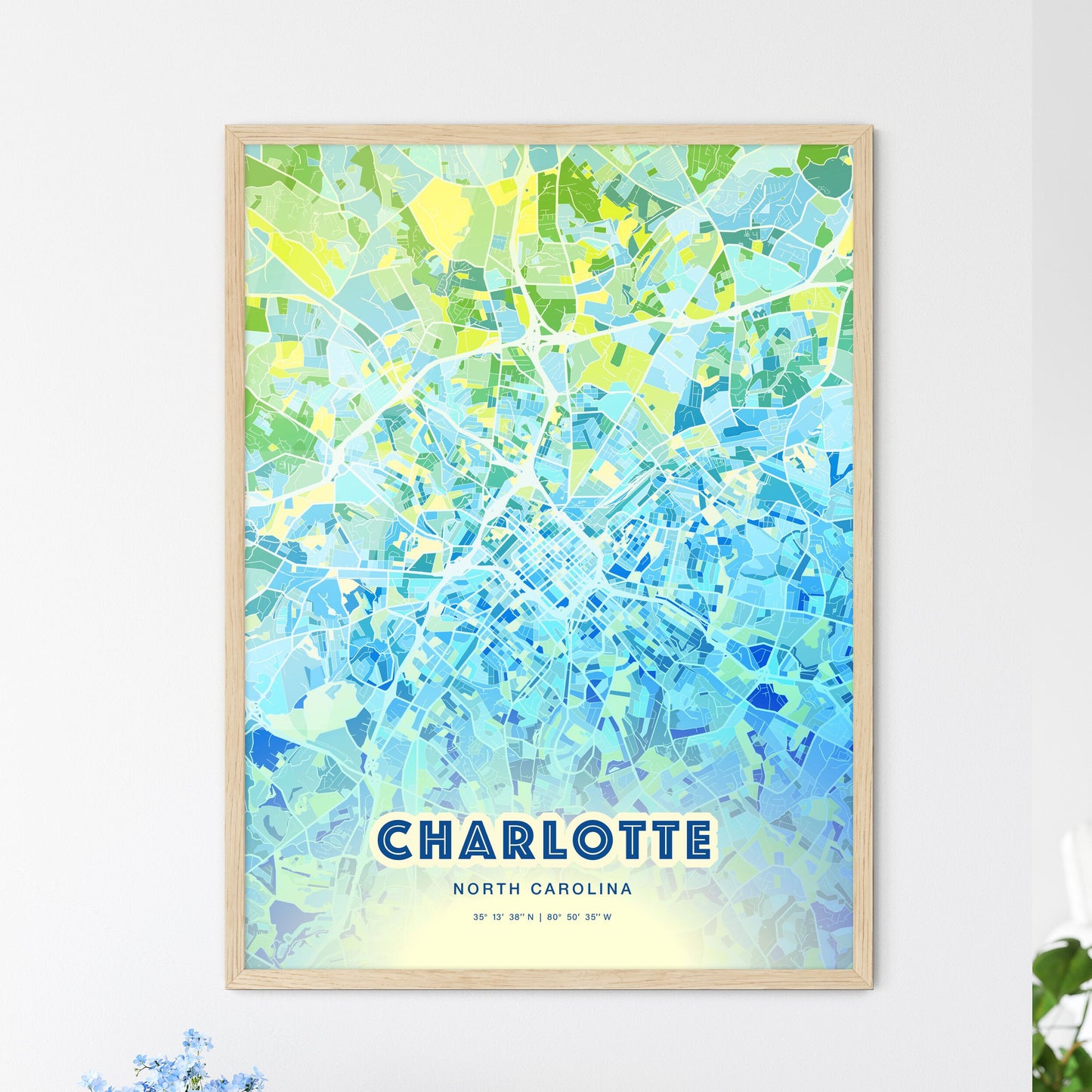 Colorful Charlotte North Carolina Fine Art Map Cool Blue