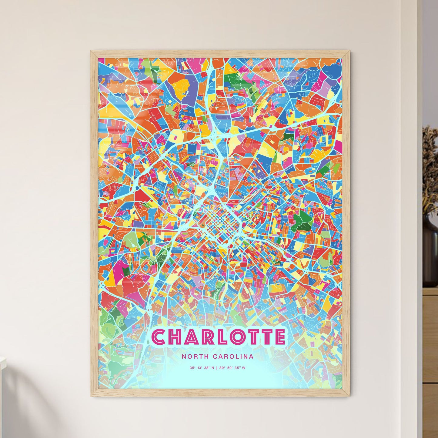 Colorful Charlotte North Carolina Fine Art Map Crazy Colors