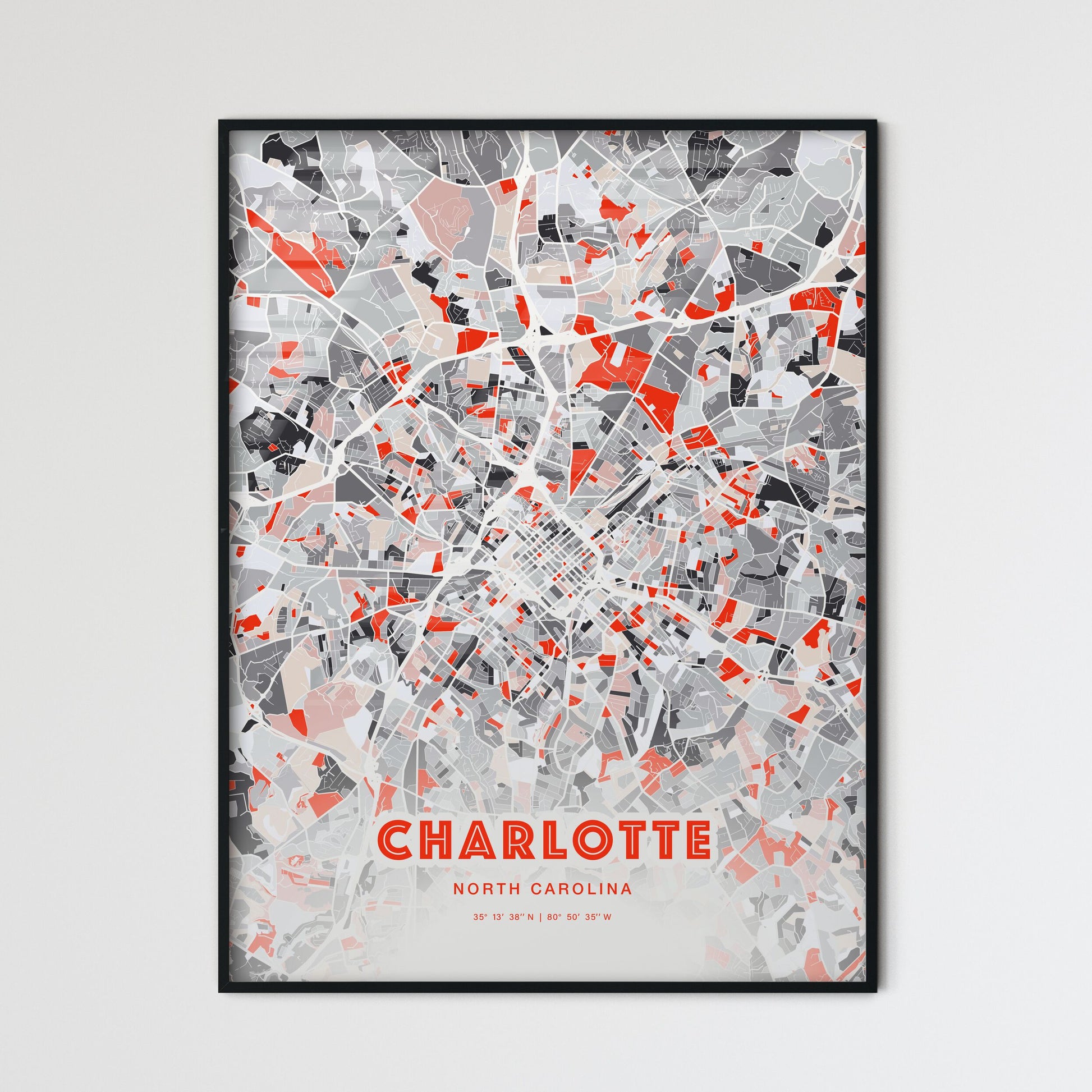 Colorful Charlotte North Carolina Fine Art Map Modern Expressive