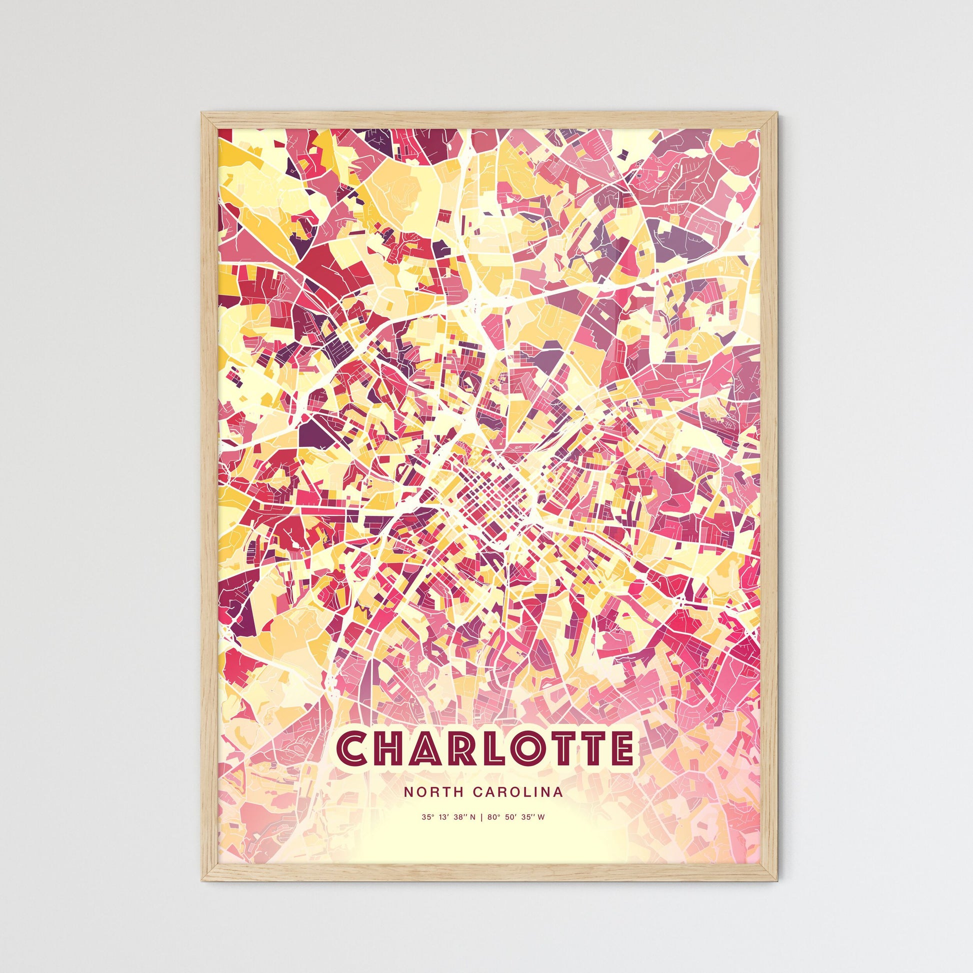 Colorful Charlotte North Carolina Fine Art Map Hot Red