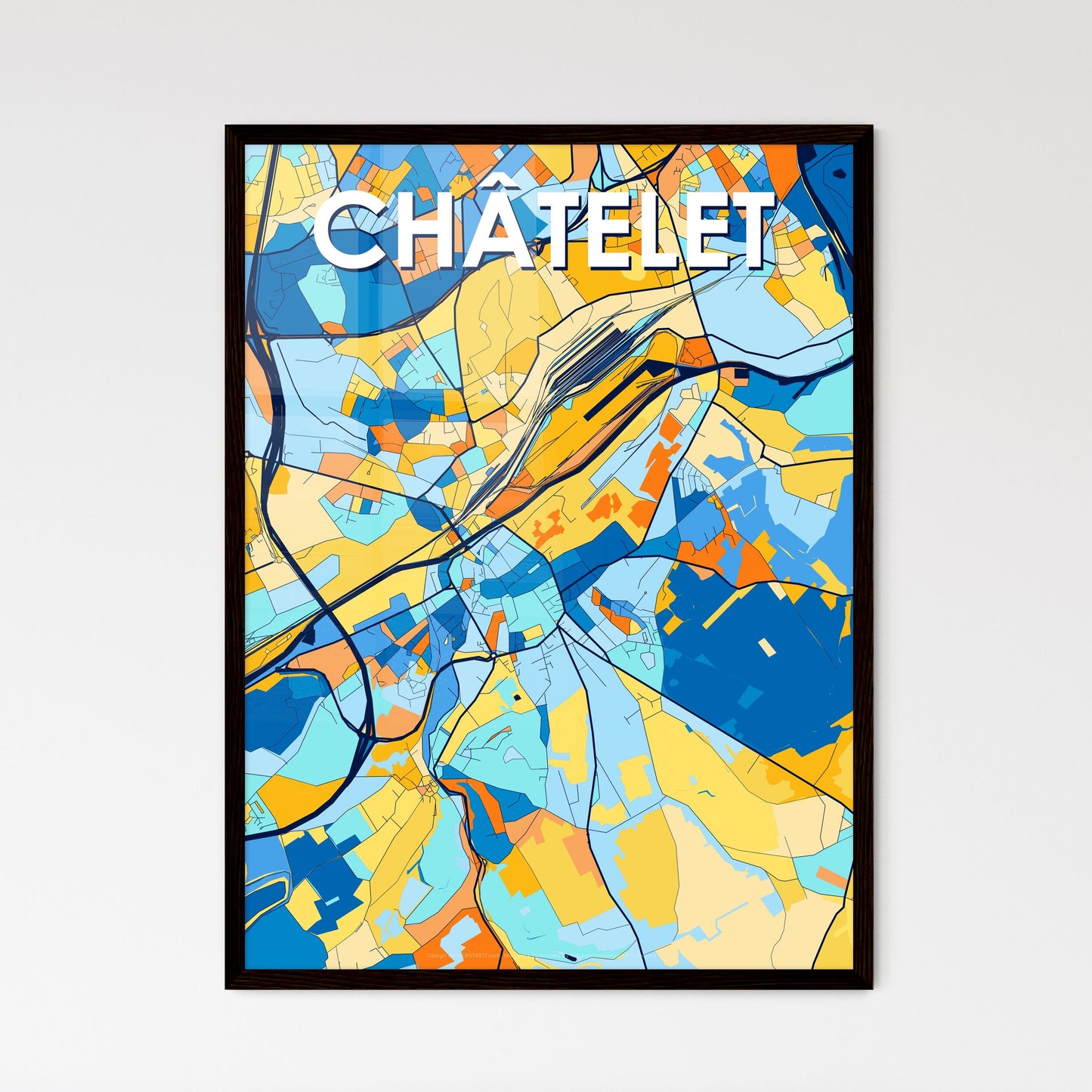 CHÂTELET BELGIUM Vibrant Colorful Art Map Poster Blue Orange