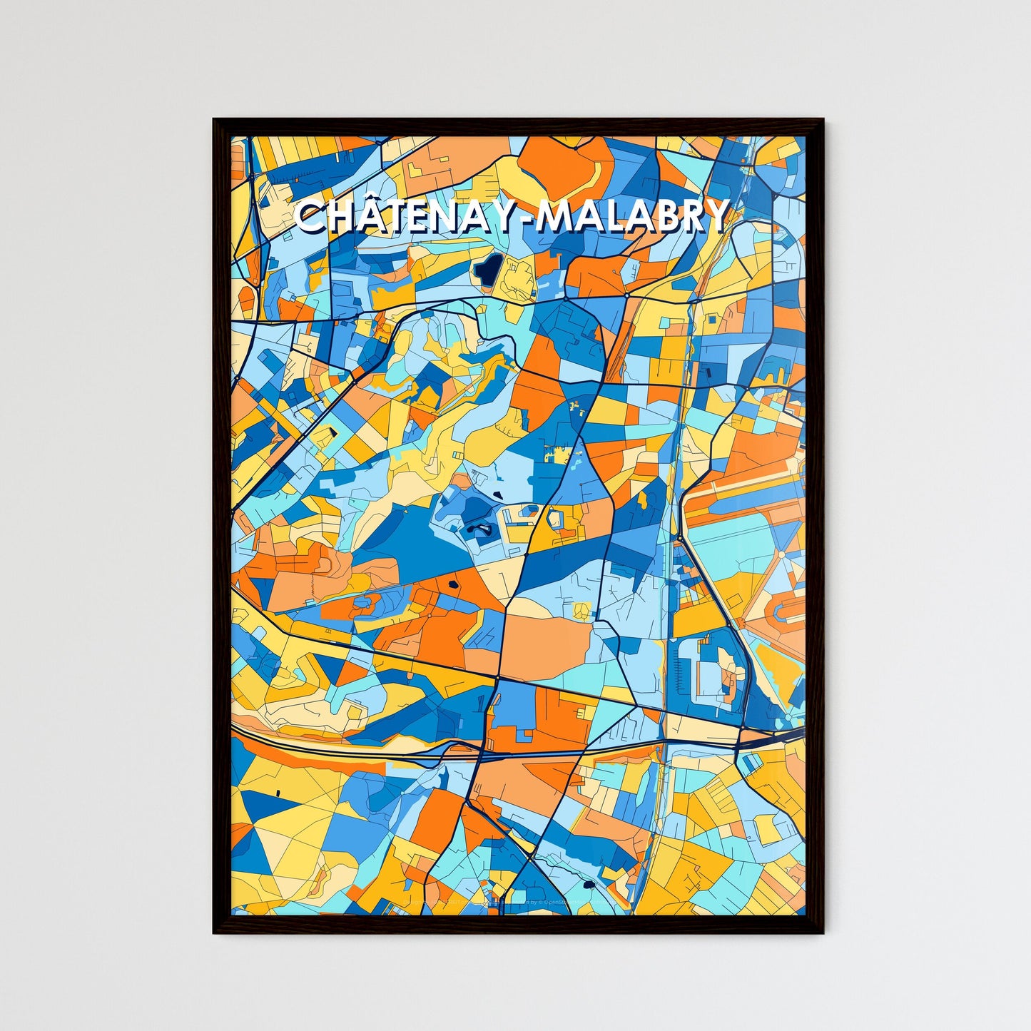 CHÂTENAY-MALABRY FRANCE Vibrant Colorful Art Map Poster Blue Orange