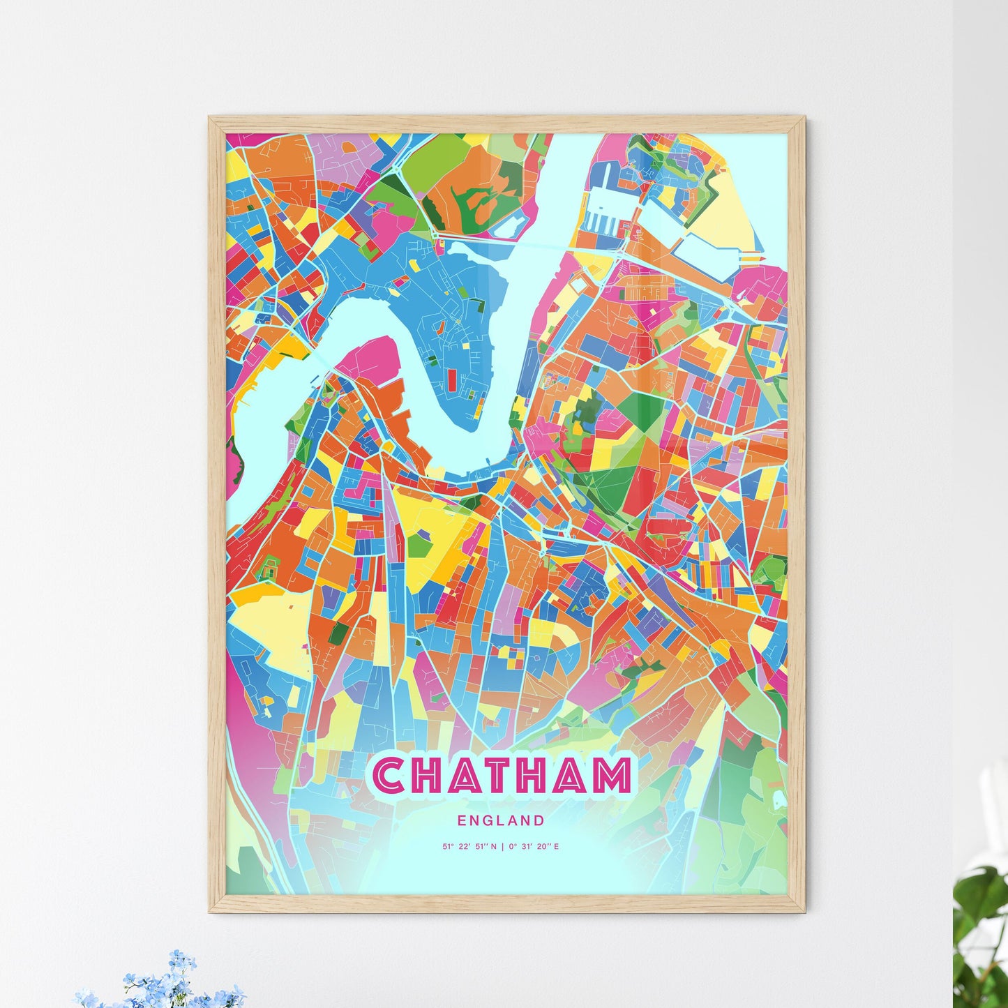 Colorful Chatham England Fine Art Map Crazy Colors