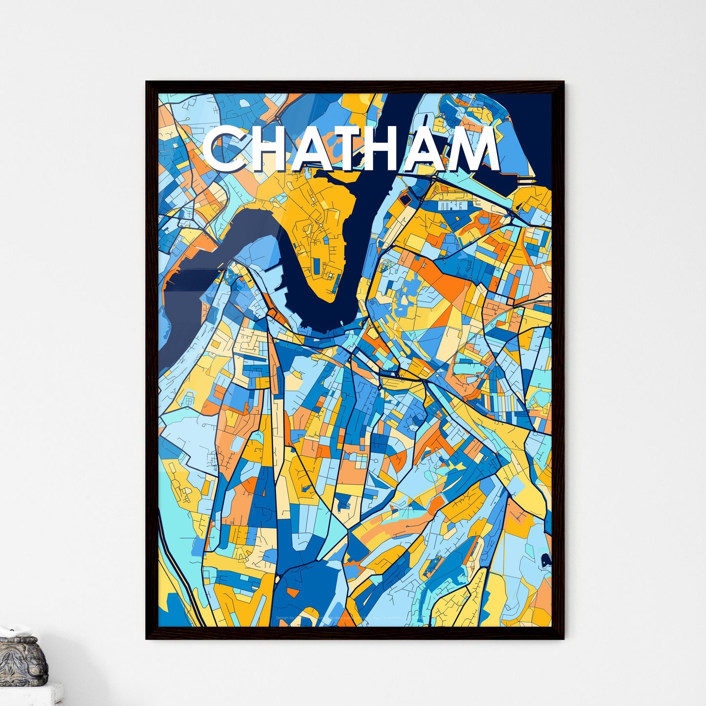 CHATHAM ENGLAND Vibrant Colorful Art Map Poster Blue Orange