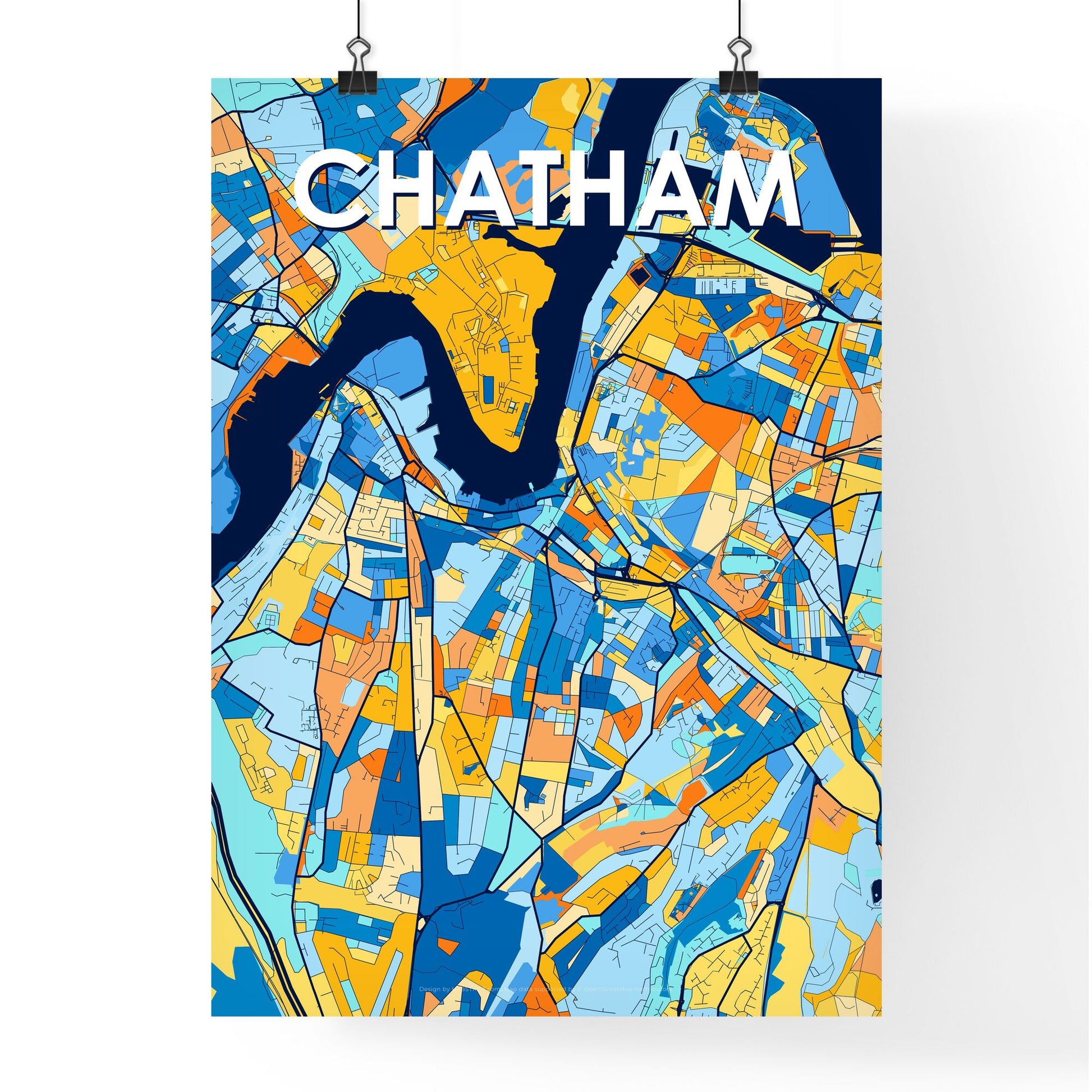 CHATHAM ENGLAND Vibrant Colorful Art Map Poster Blue Orange