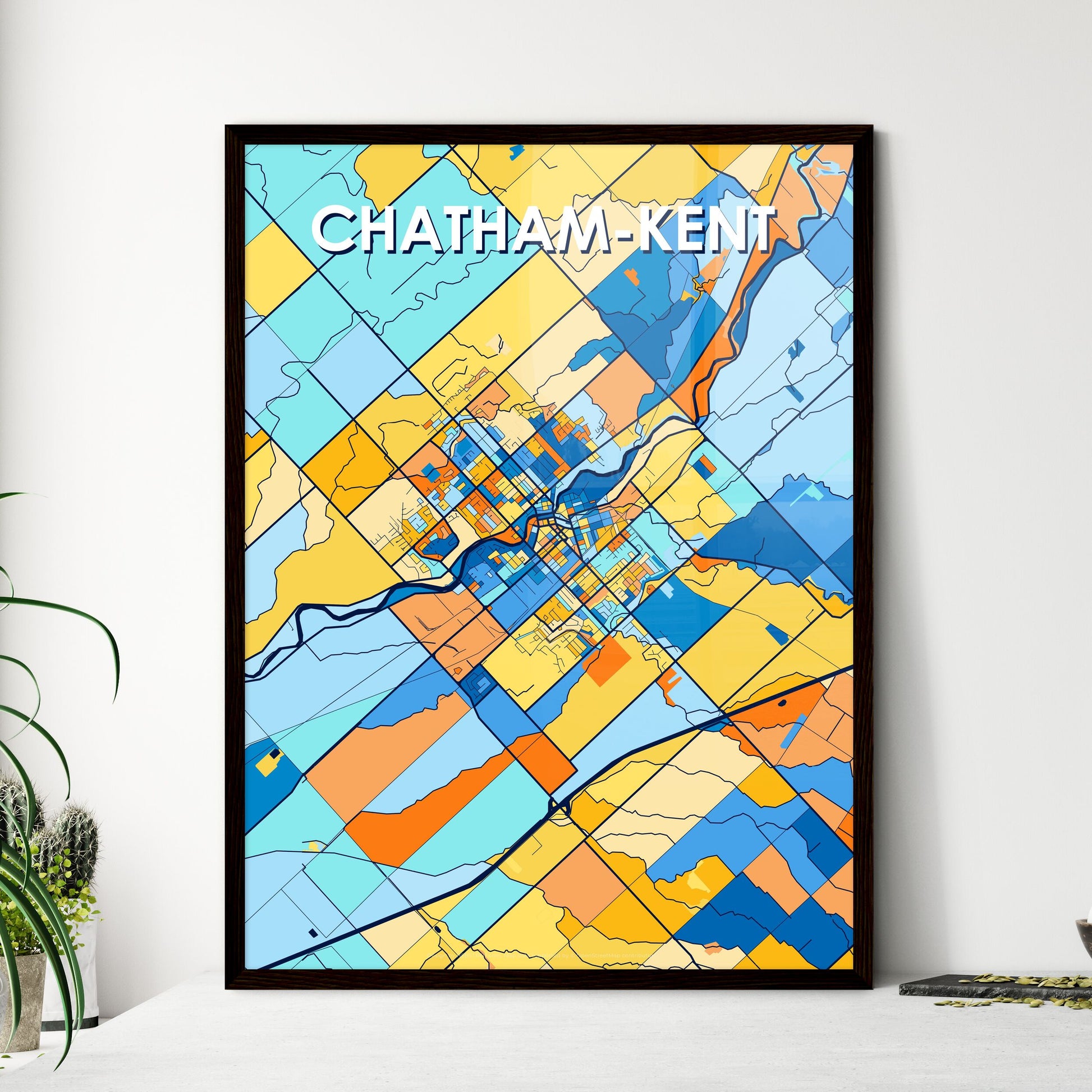 CHATHAM-KENT CANADA Vibrant Colorful Art Map Poster Blue Orange