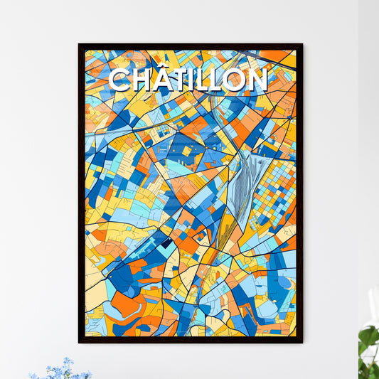 CHÂTILLON FRANCE Vibrant Colorful Art Map Poster Blue Orange