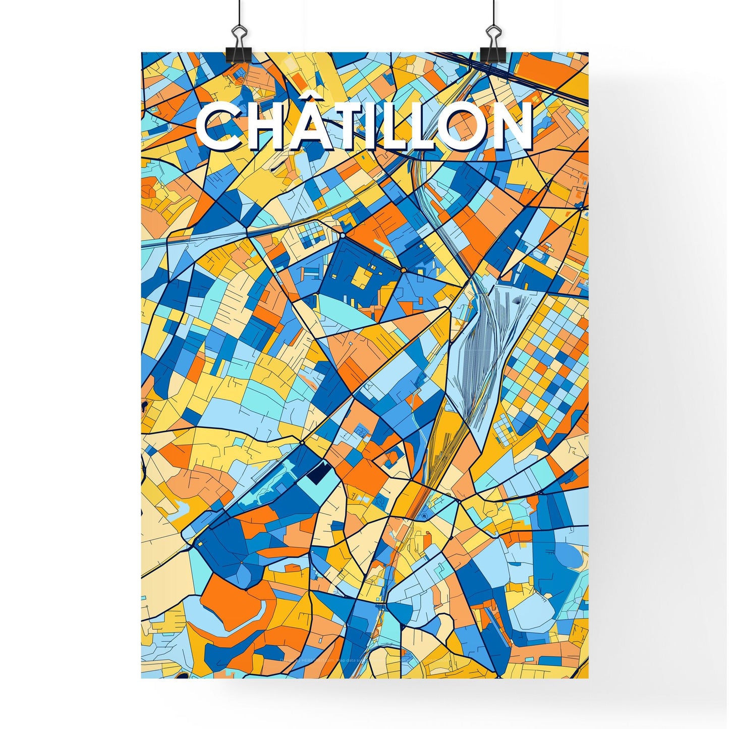 CHÂTILLON FRANCE Vibrant Colorful Art Map Poster Blue Orange