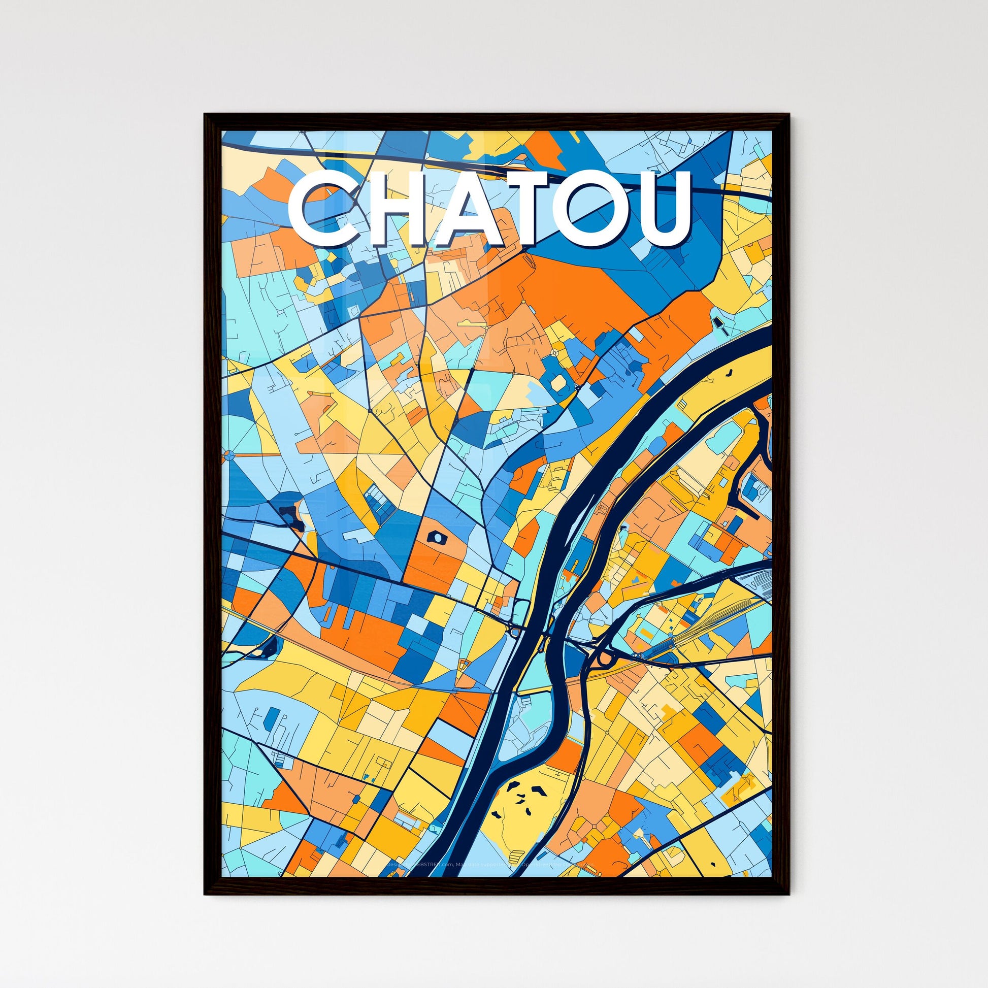 CHATOU FRANCE Vibrant Colorful Art Map Poster Blue Orange