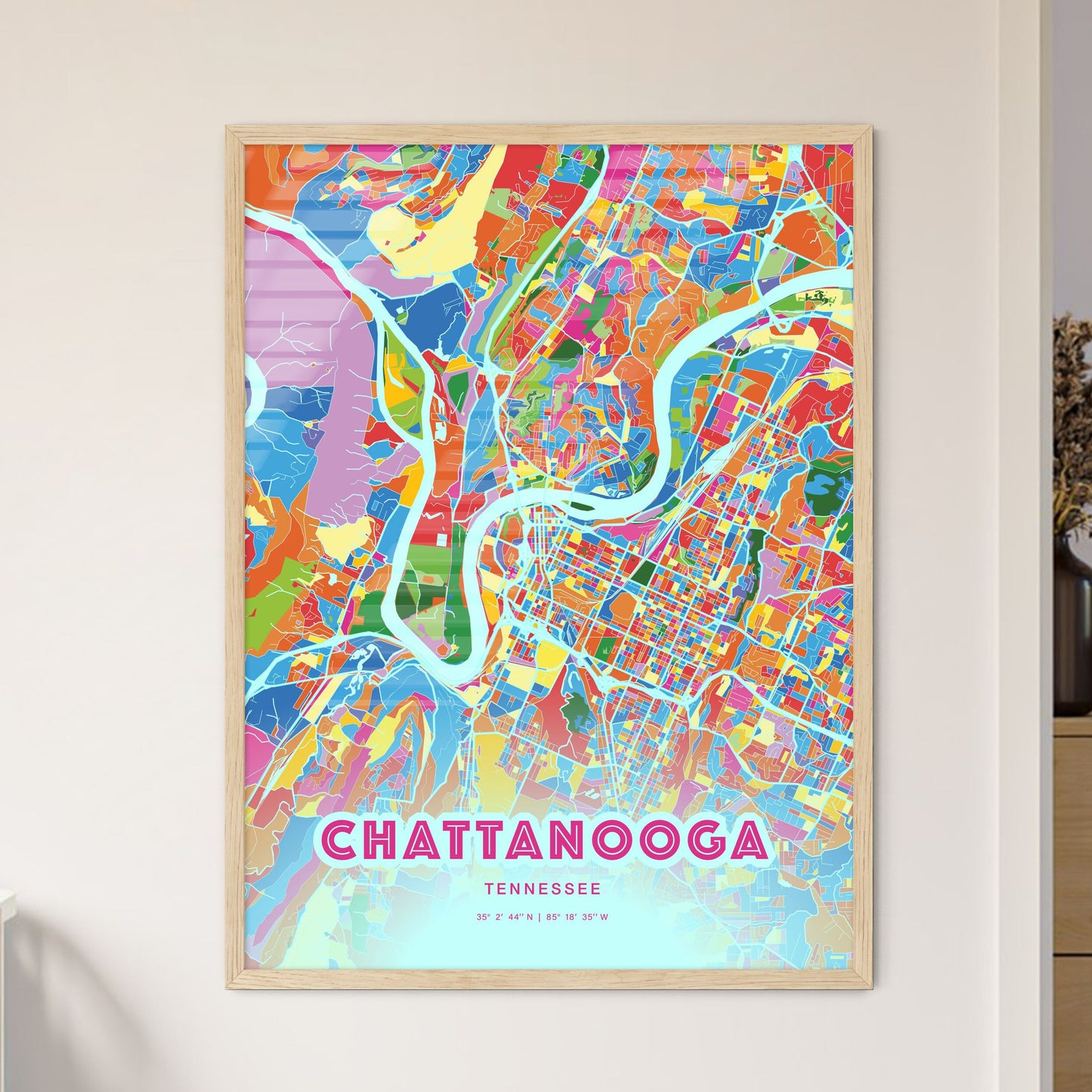 Colorful Chattanooga Tennessee Fine Art Map Crazy Colors