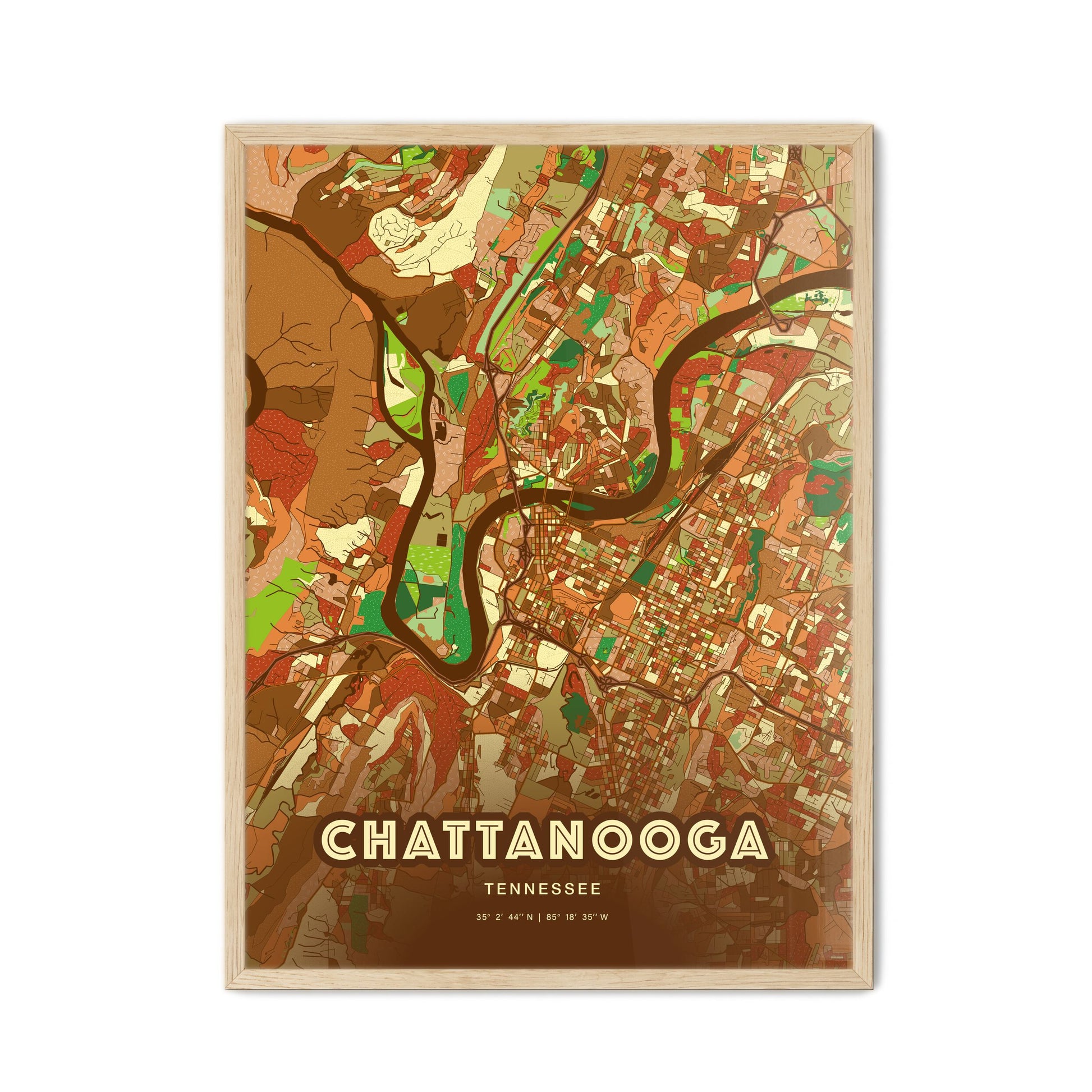 Colorful Chattanooga Tennessee Fine Art Map Farmhouse