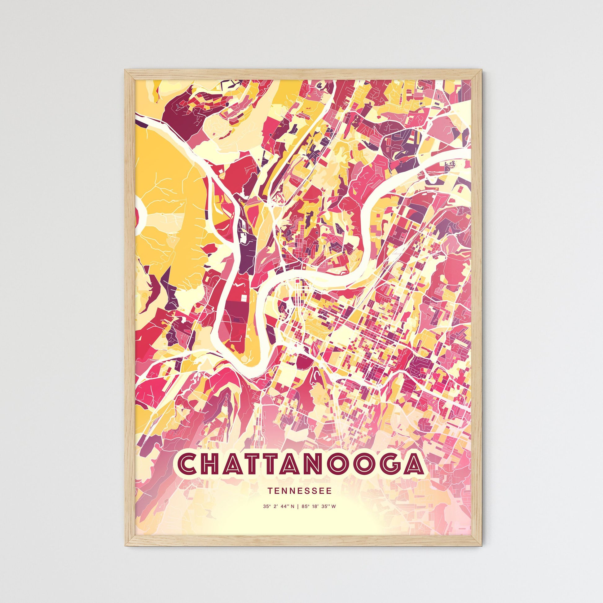 Colorful Chattanooga Tennessee Fine Art Map Hot Red