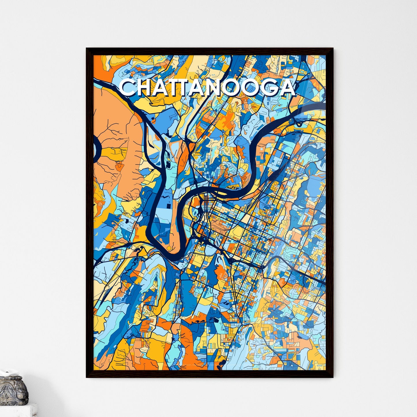 CHATTANOOGA TENNESSEE Vibrant Colorful Art Map Poster Blue Orange