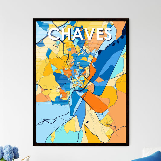 CHAVES PORTUGAL Vibrant Colorful Art Map Poster Blue Orange