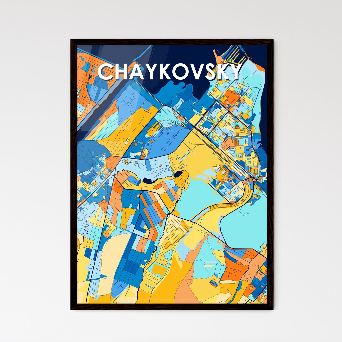 CHAYKOVSKY RUSSIA Vibrant Colorful Art Map Poster Blue Orange