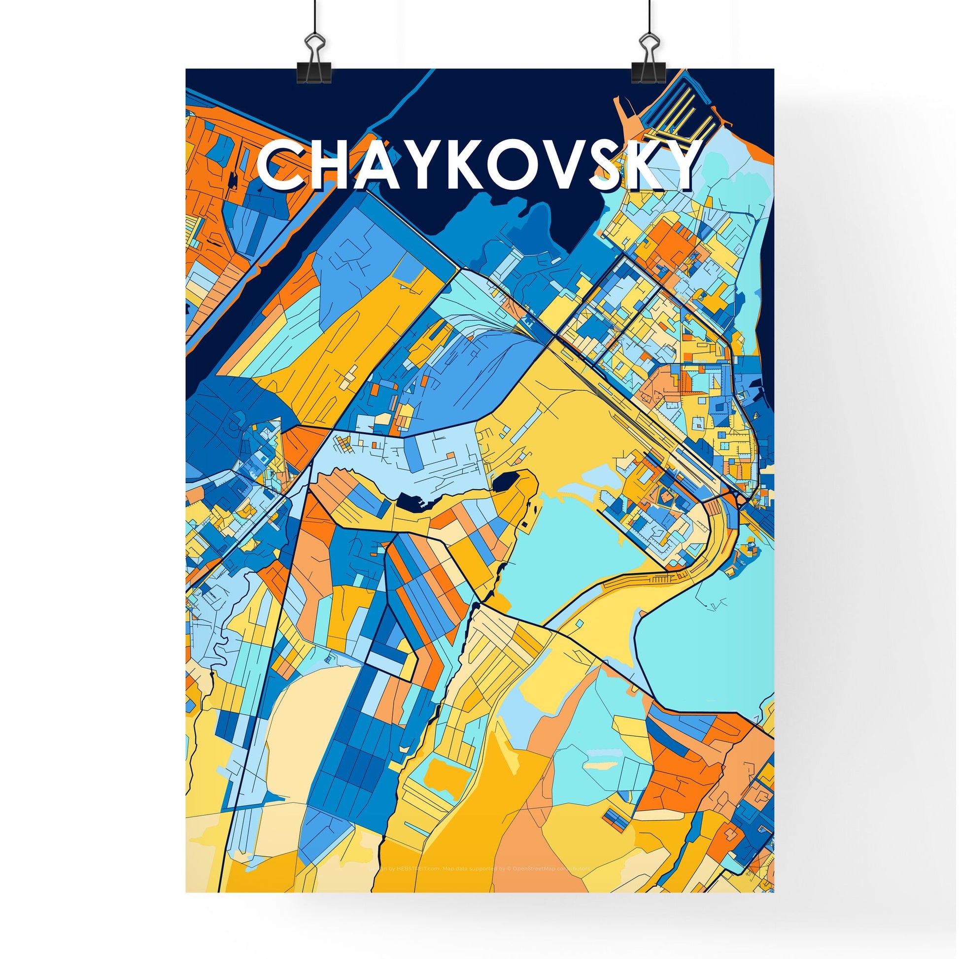 CHAYKOVSKY RUSSIA Vibrant Colorful Art Map Poster Blue Orange