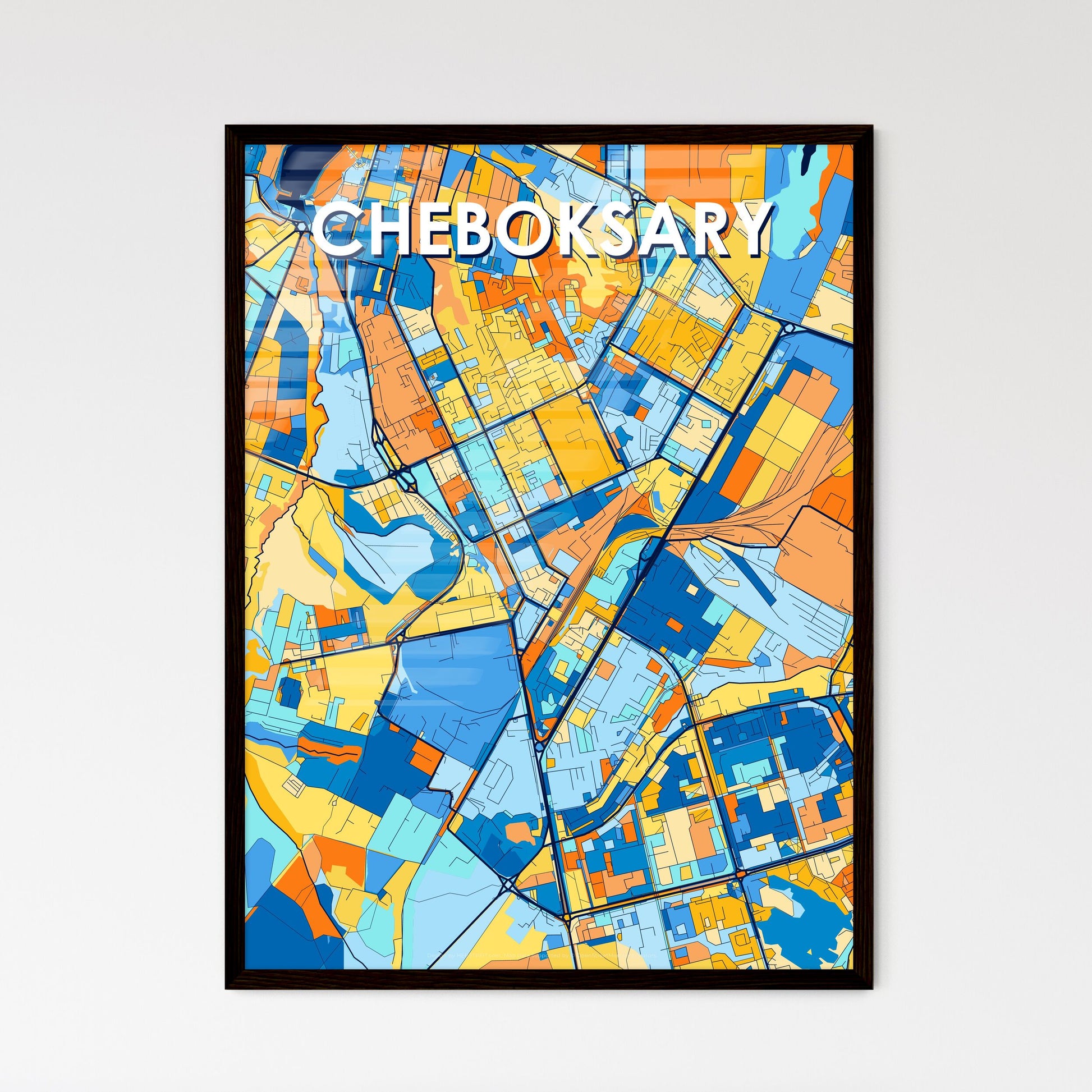 CHEBOKSARY RUSSIA Vibrant Colorful Art Map Poster Blue Orange