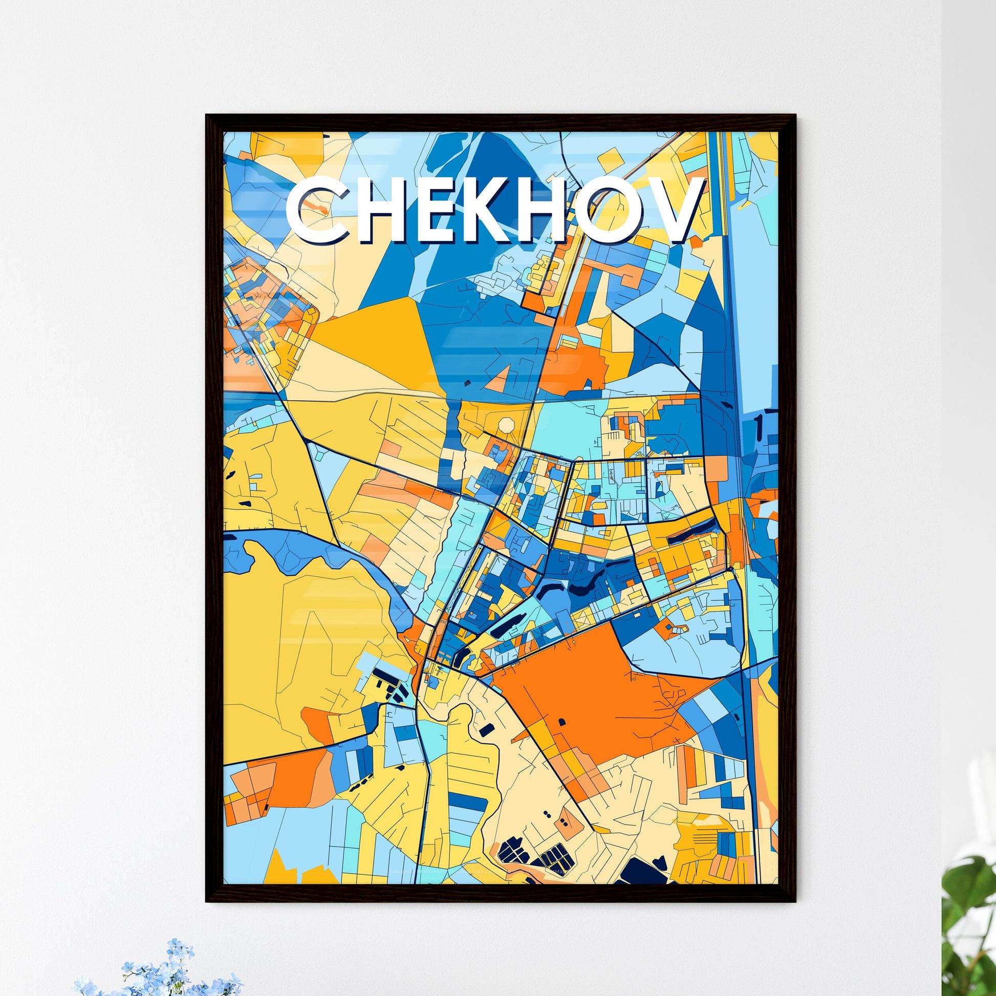 CHEKHOV RUSSIA Vibrant Colorful Art Map Poster Blue Orange