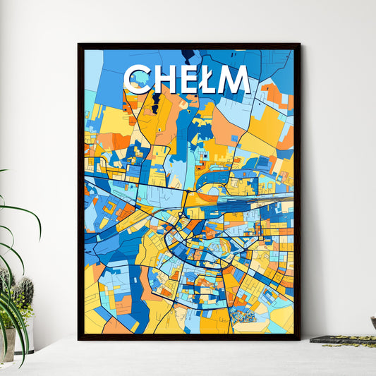CHEŁM POLAND Vibrant Colorful Art Map Poster Blue Orange