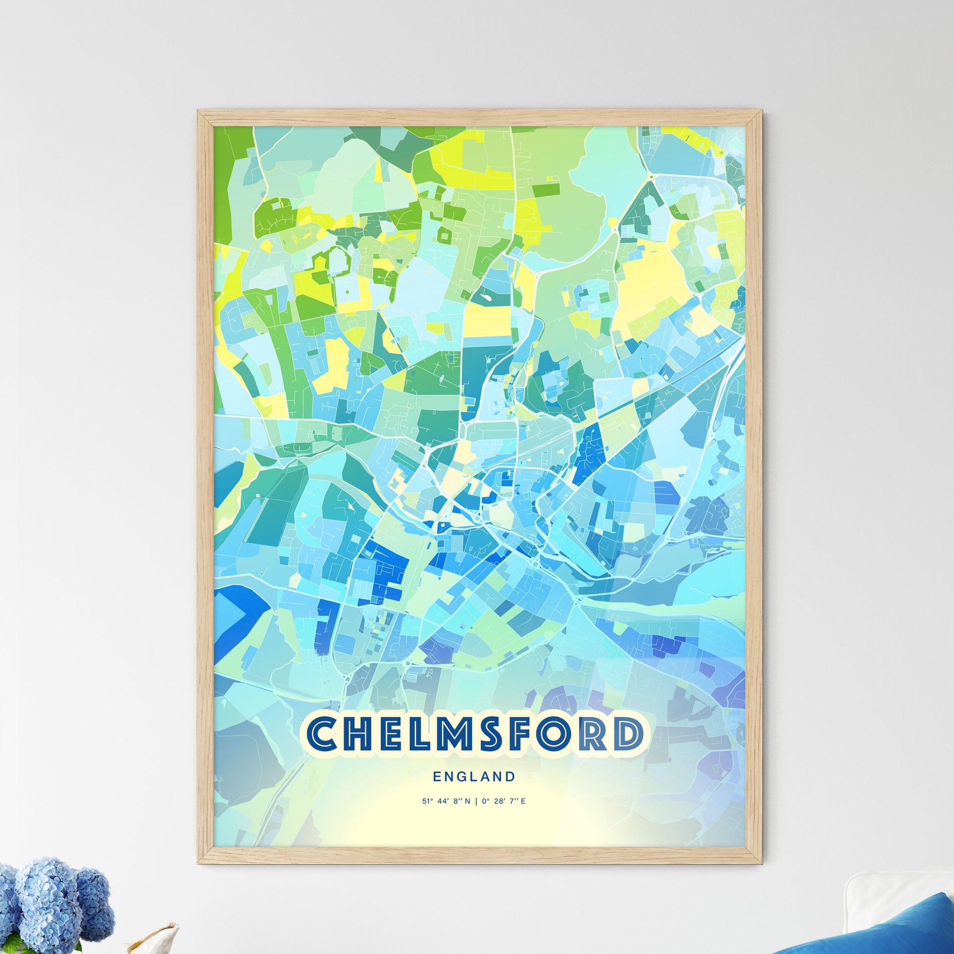 Colorful Chelmsford England Fine Art Map Cool Blue